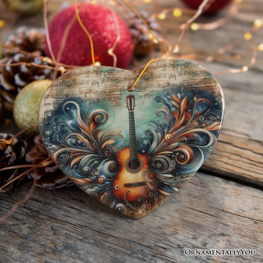 Back. OrnamentallyYou - Elegantly Artistic Guitar and Music Sheet Ornament Guitarist Musician Christmas Gift - Multi-colored.
