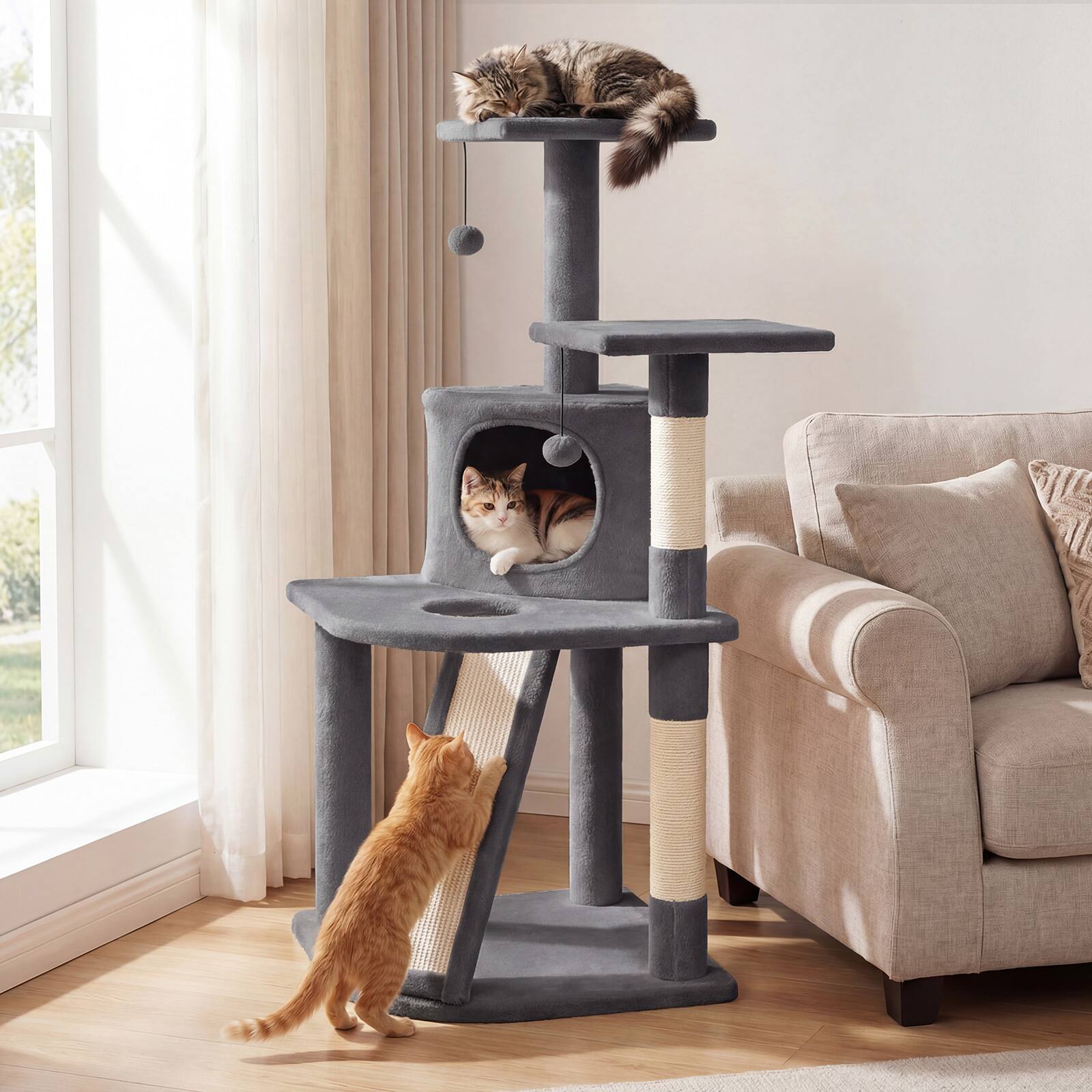 Alt View 1. Gymax - Gymax Cat Tree Multi-Level Cat Tower w/ Top Perches & Cozy Condo Climbing Ladder Dark Gray.