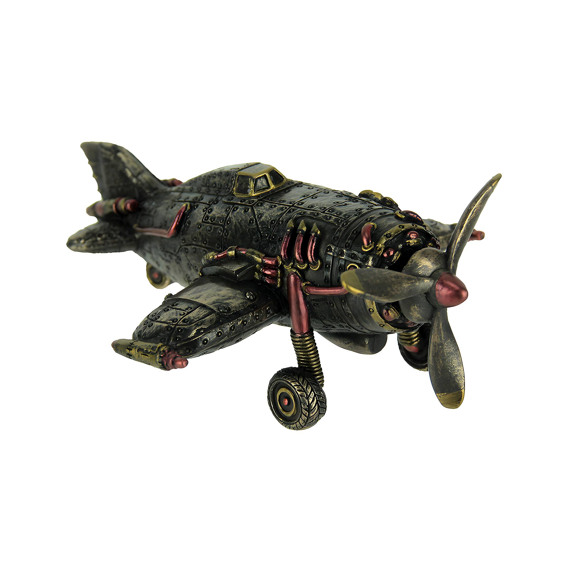 Front. Veronese Design - Steampunk Style Bronze Finish Single Propeller Airplane Statue - Bronze.