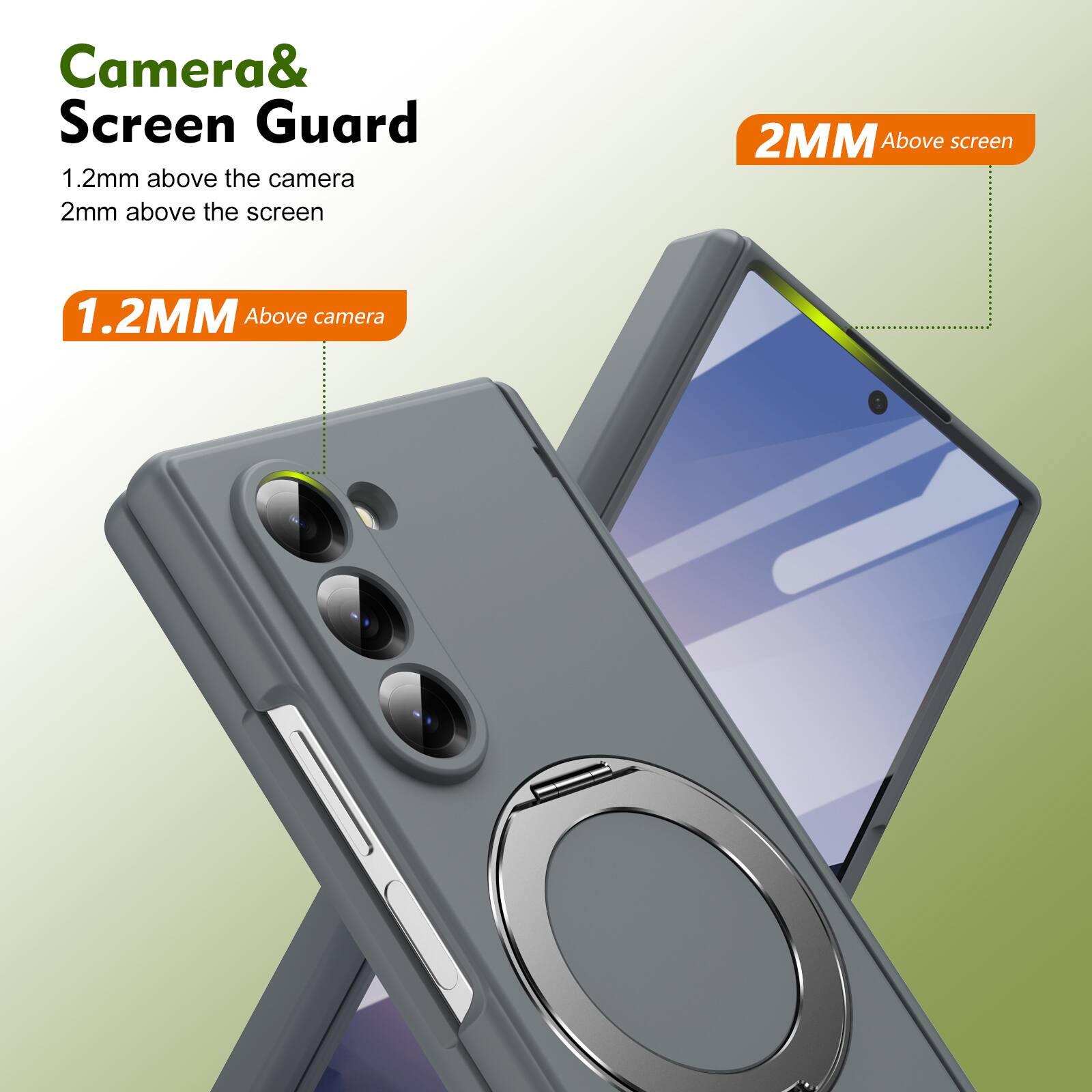 Camera & Screen Guard  
1.2mm above the camera  
2mm above the screen  

1.2MM Above camera  
2MM Above screen