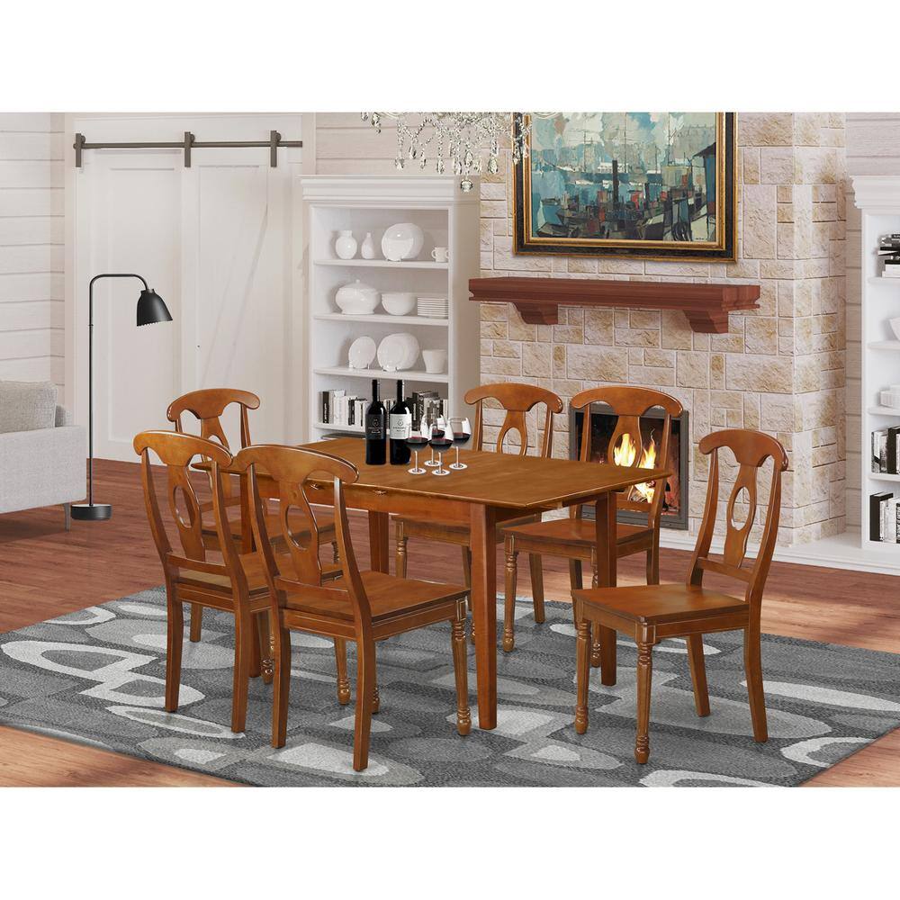 Back. East West Furniture - 7 PC Kitchen Table set Table with Leaf and 6 Dining Chairs - Saddle Brown.