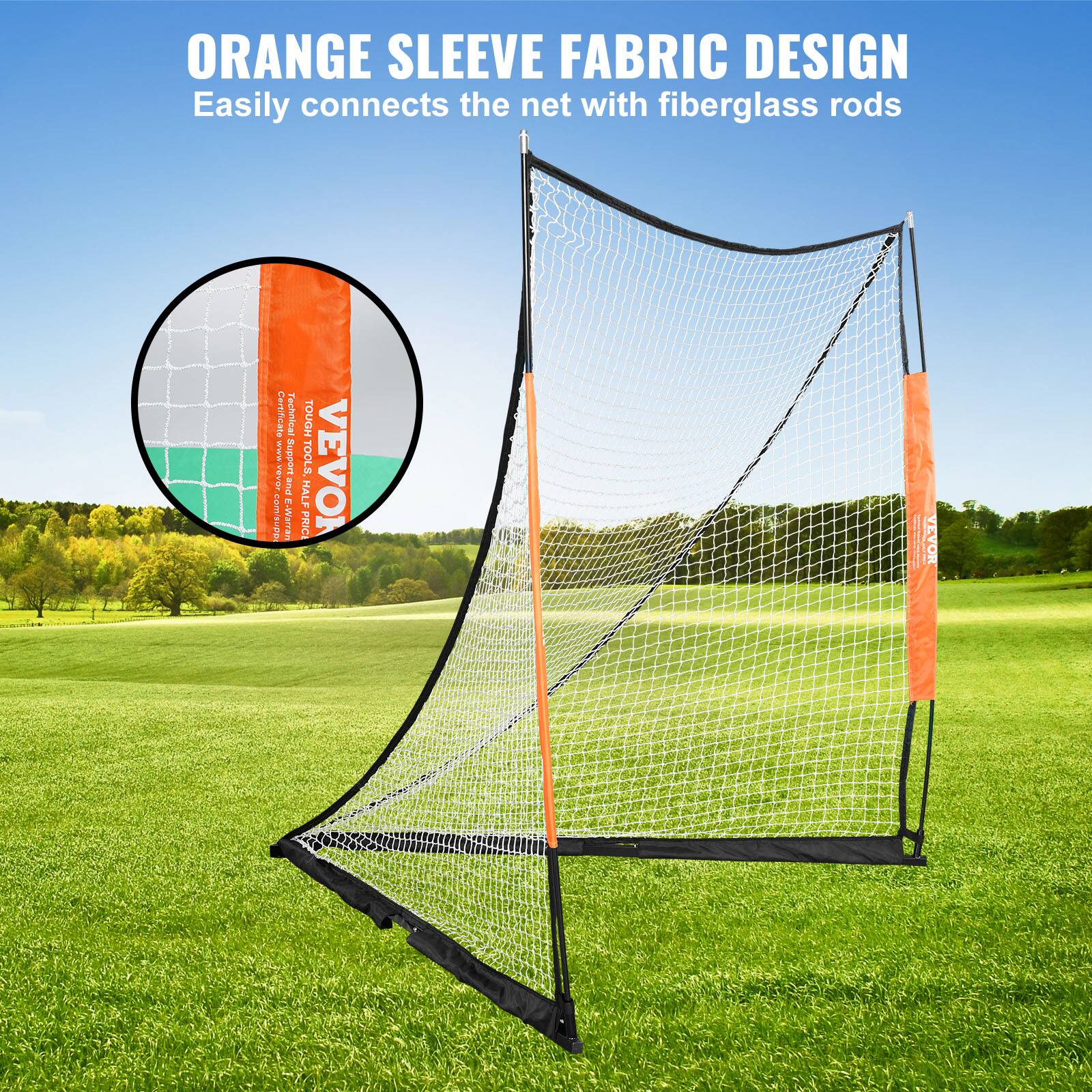 ORANGE SLEEVE FABRIC DESIGN Easily connects the net with fiberglass rods Certificate Tachnieal TOUGH www Suppon OOLS, n  EWarran Pze PRICE HALF VEVO VEVOR