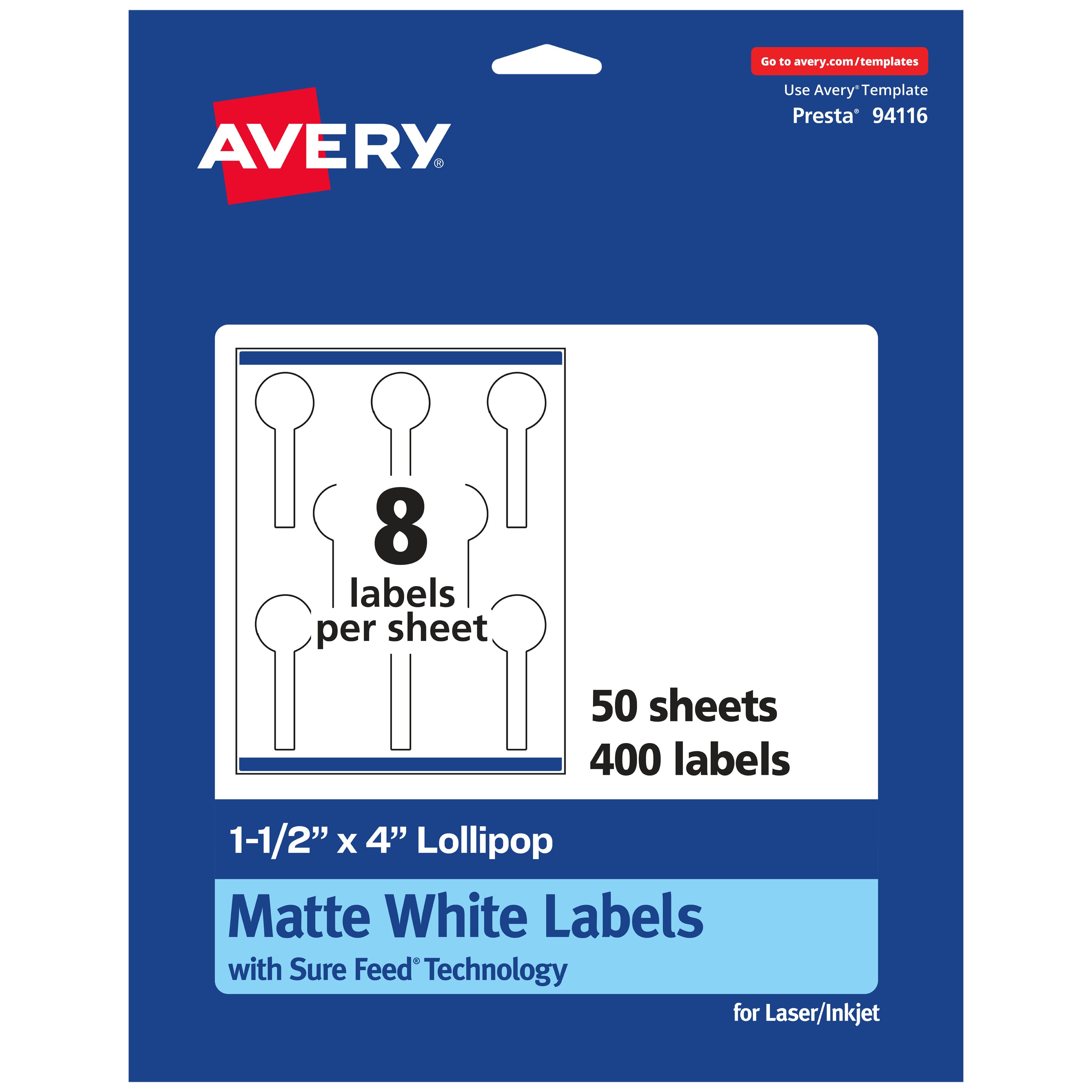 "Avery - Matte Lollipop Labels, 1-1/2"" x 4"", 400 Total - White" price history on PriceWatchPro