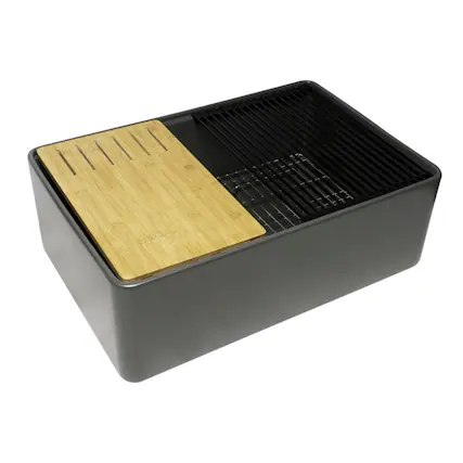 Front. Alfi - ALFI brand Grey Matte Workstation 30 x 20 Single Bowl Step Rim Fireclay Farm Sink - Gray.