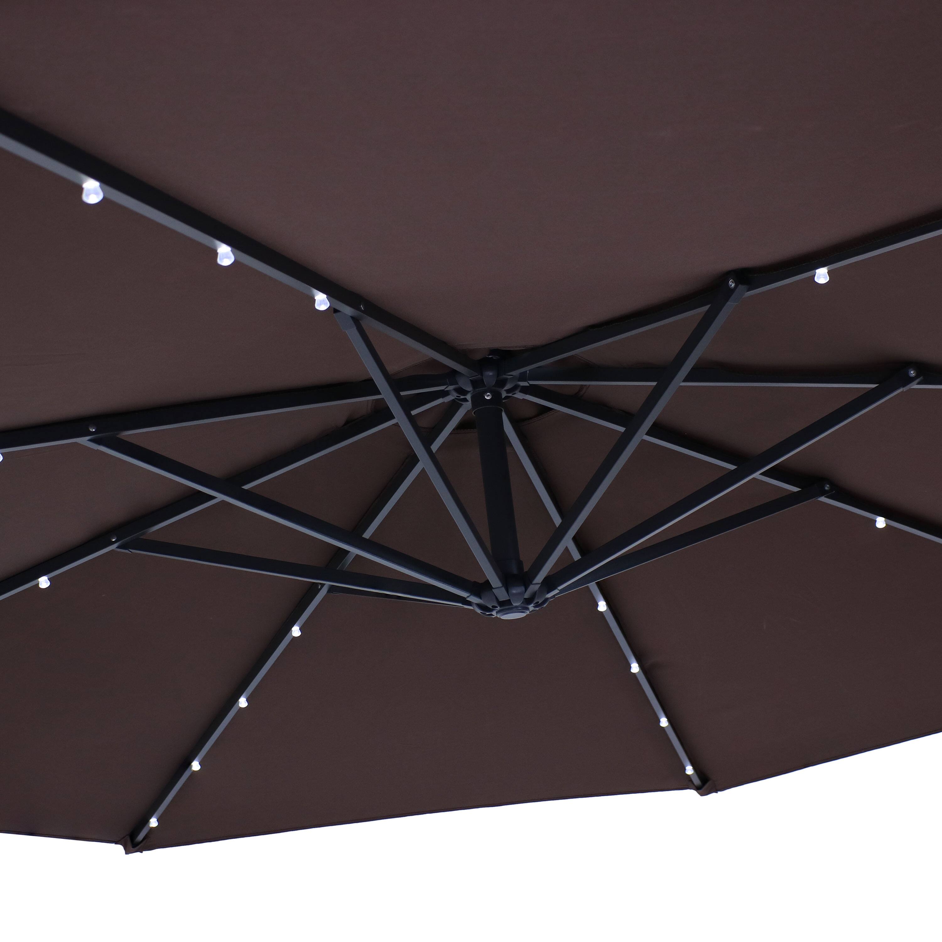Alt View 10. Sunnydaze - 10 ft Solar Offset Steel Patio Umbrella with Crank - Brown.
