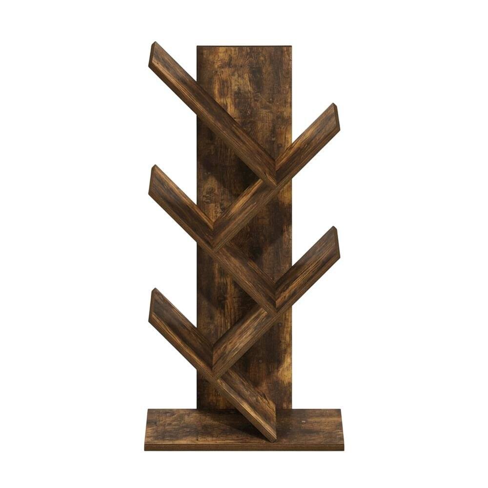 Back. FurniFact - Wood Bookcase in Classic Brown Finish with Sturdy Shelving and Compact Design - Amber Pine.