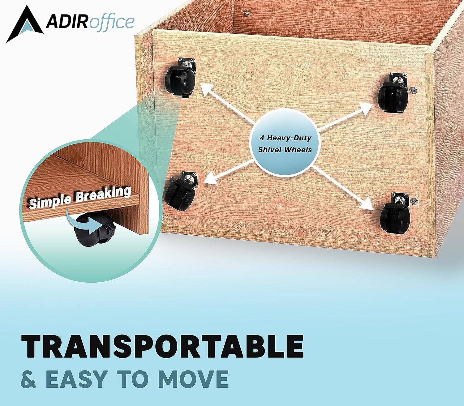 ADIRoffice TRANSPORTABLE & EASY TO MOVE 4 Heavy-Duty Shivel Wheels Simple Breaking