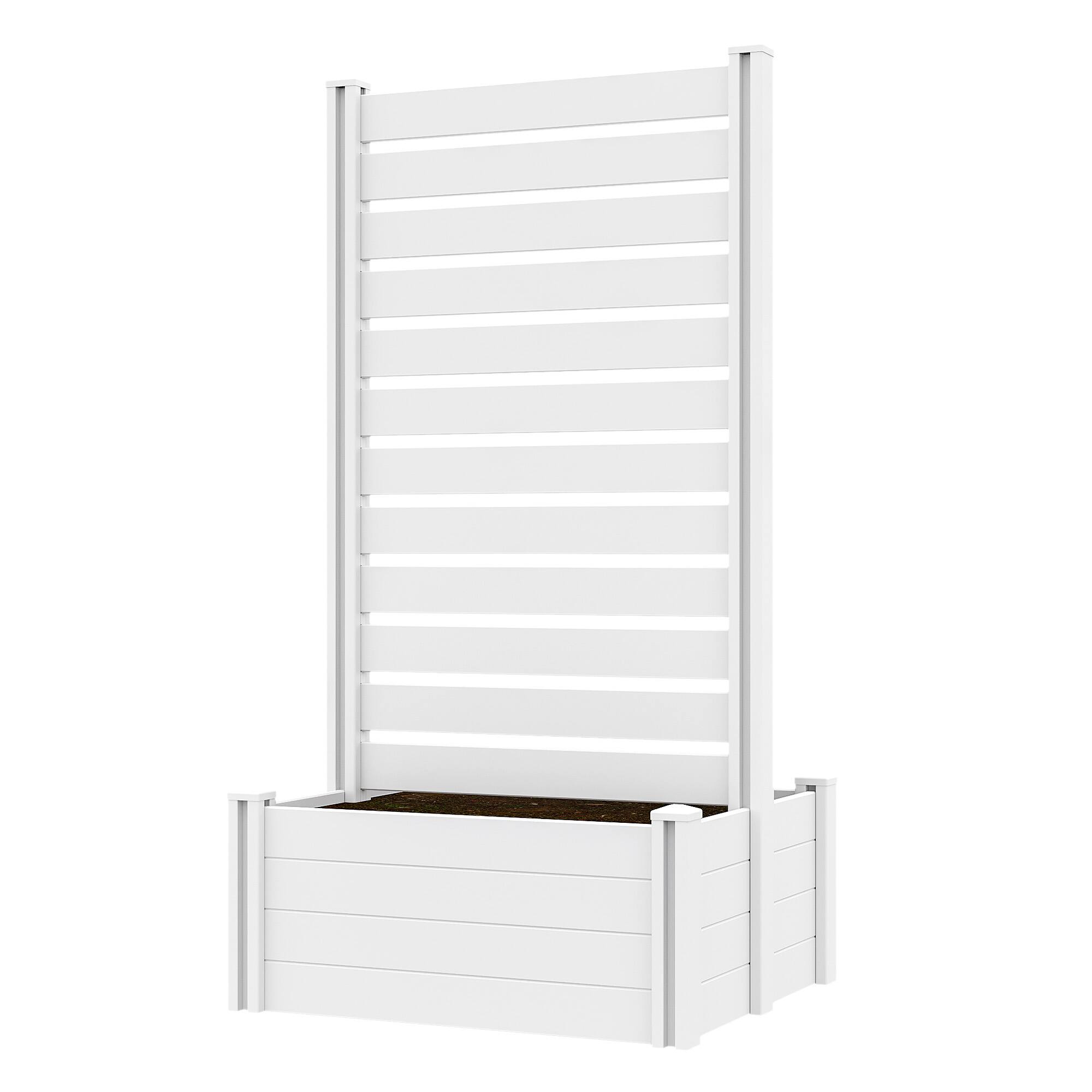 Angle. PexFix - 72 in. x 35 in. x 32.6 in.Rectangle Vinyl PVC Planter Box Raised Garden Beds with Trellis-Ideal for Backyard - White.