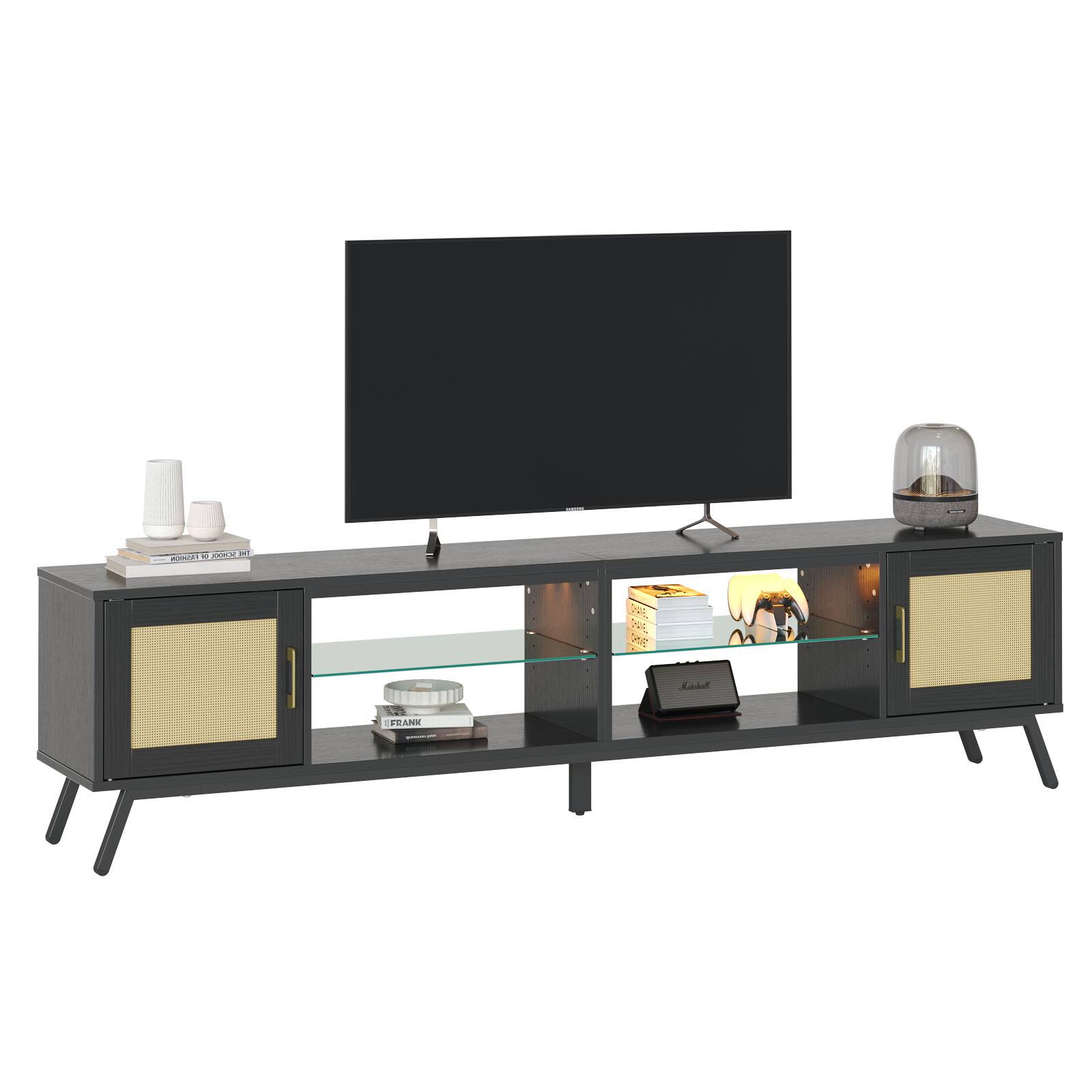 Bestier - 80'' Rattan TV Stand for TVs up to 85" - Black