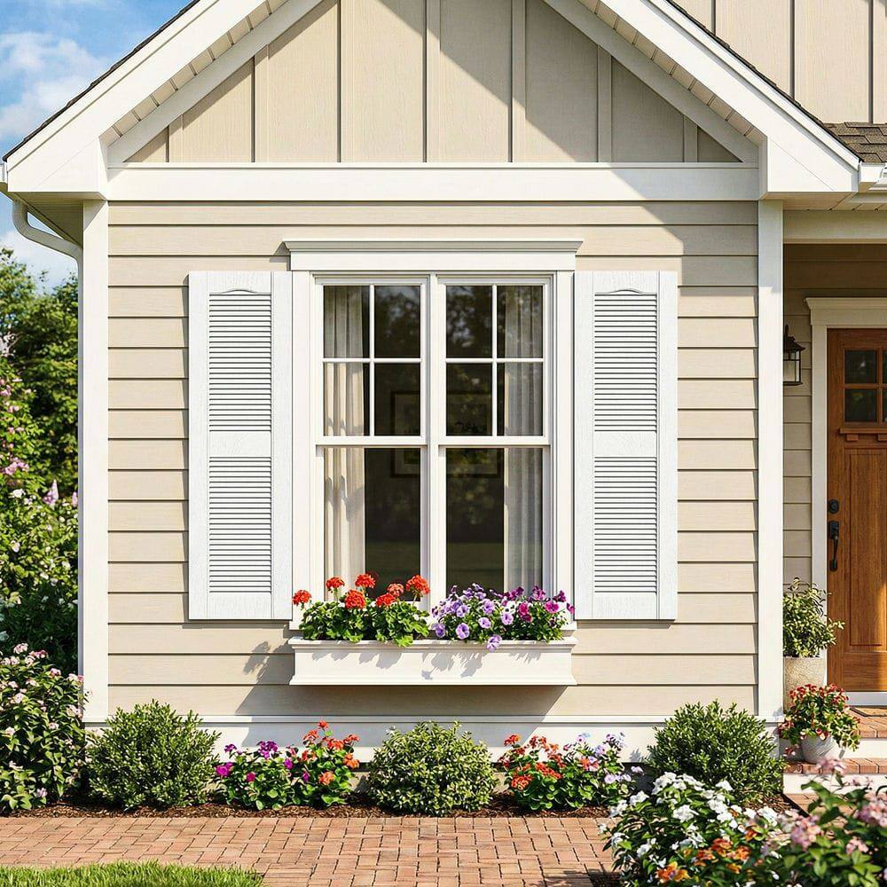 Alt View 6. Kadyn - Decorative Faux Shutters, Sturdy, Hassle-Free Design for Indoor & Outdoor Use, 14"x51", White - White.