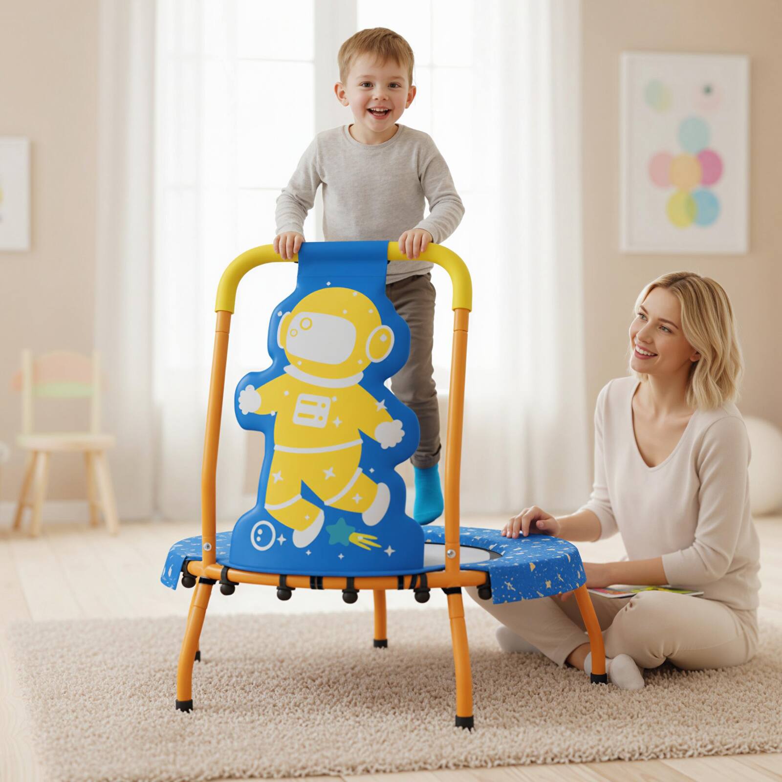 Alt View 1. Gymax - Gymax Mini Trampoline w/Foam Padded Handle & Safety Padded Cover for 3+ Years Old Kids Blue - Blue.