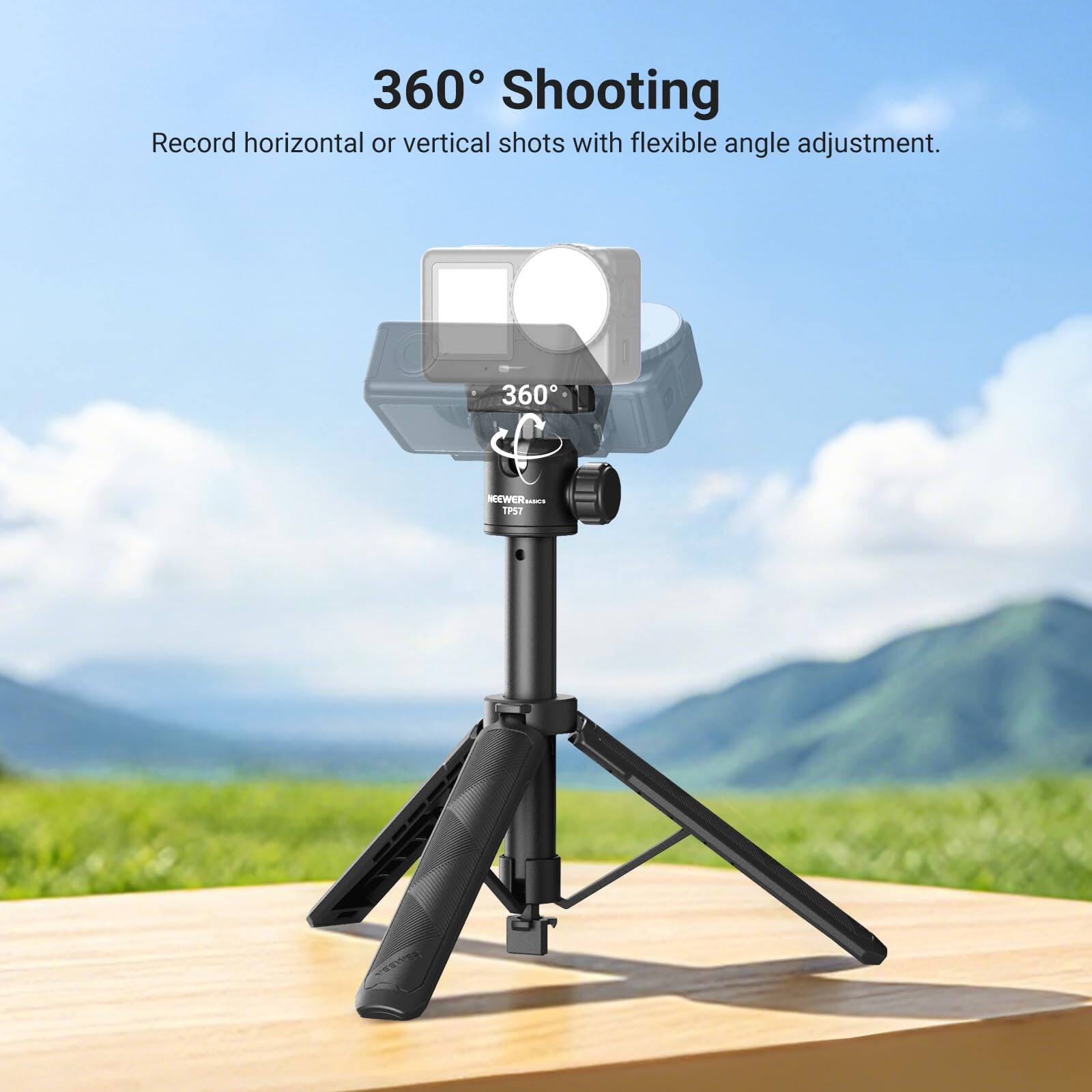 360° Shooting  
Record horizontal or vertical shots with flexible angle adjustment.  
360°  
NEEWER  
P51