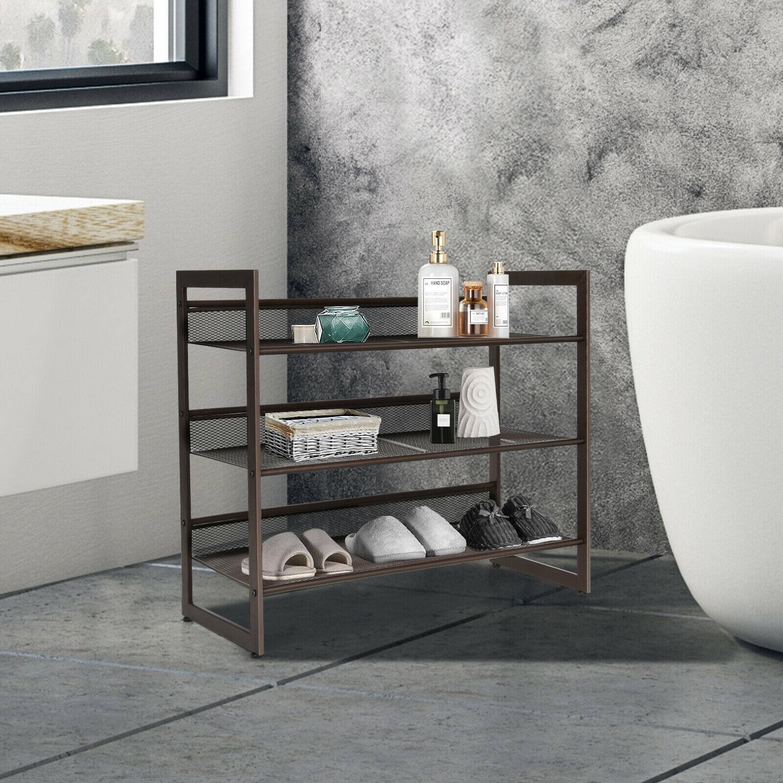 Alt View 8. Ecooso - 3 Tiers Flat and Slant Metal Shoe Rack for Entryway Hallway - Brown.