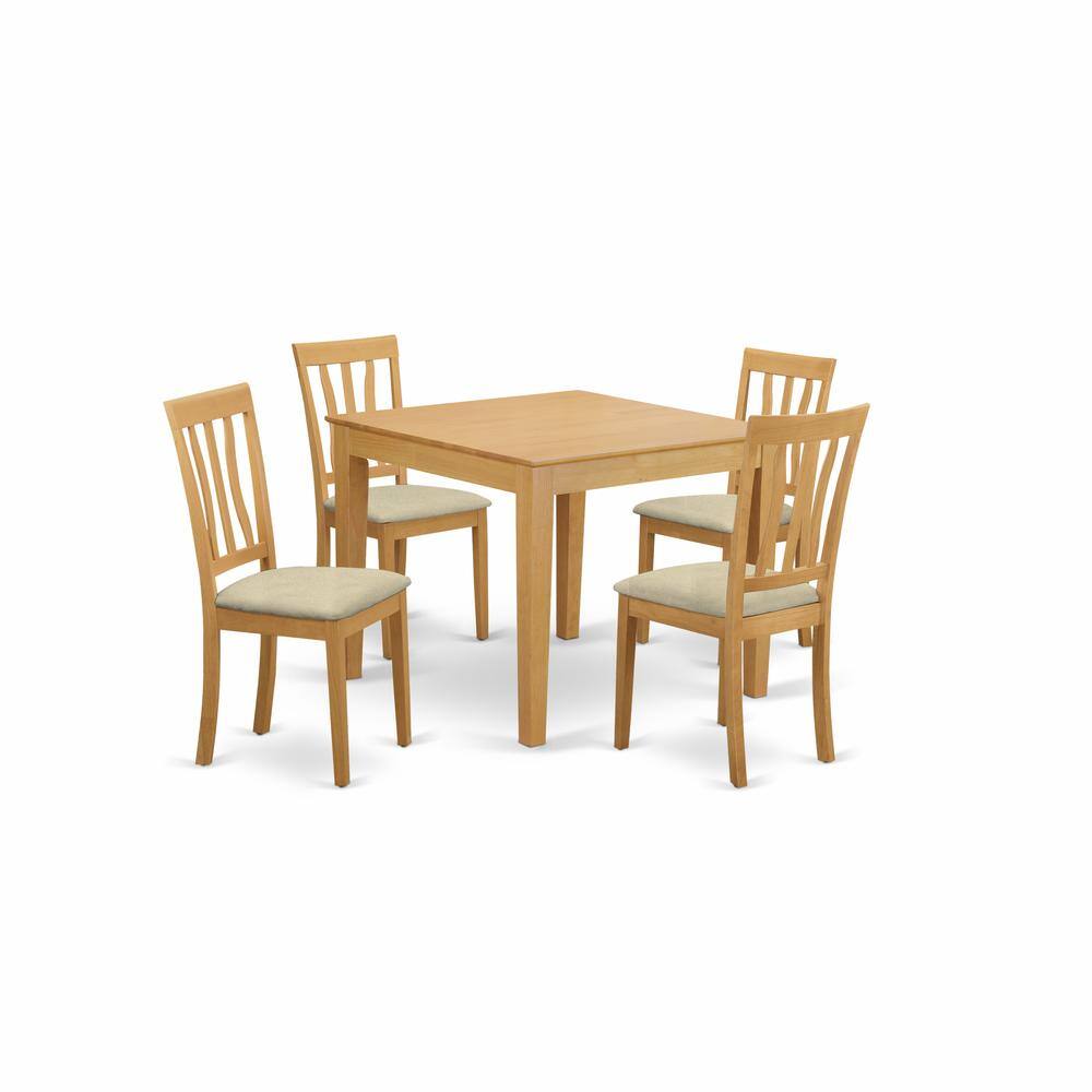 Back. East West Furniture - OXAN5-OAK-C 5 PcTable and Chairs set - Table and 4 dinette Chairs - Oak.