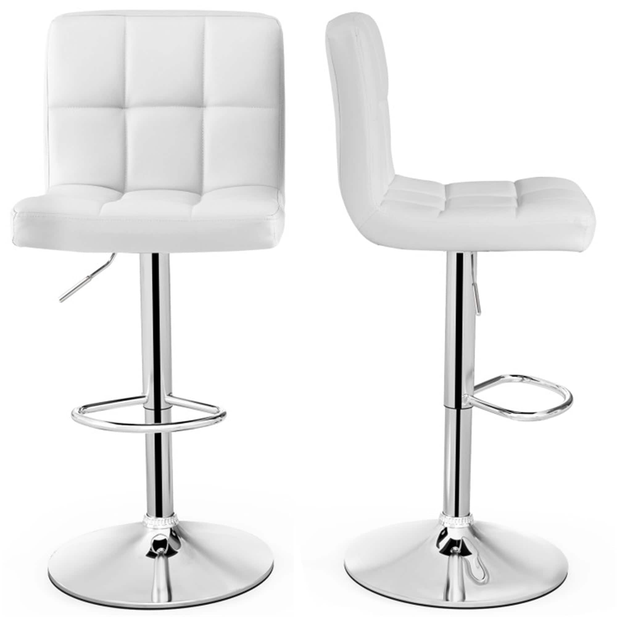 Pefilos - Armless PU Leather Bar Stool with Height-Adjustable Height and Swivel Seat, Modern Dining Chair with Backrests - White