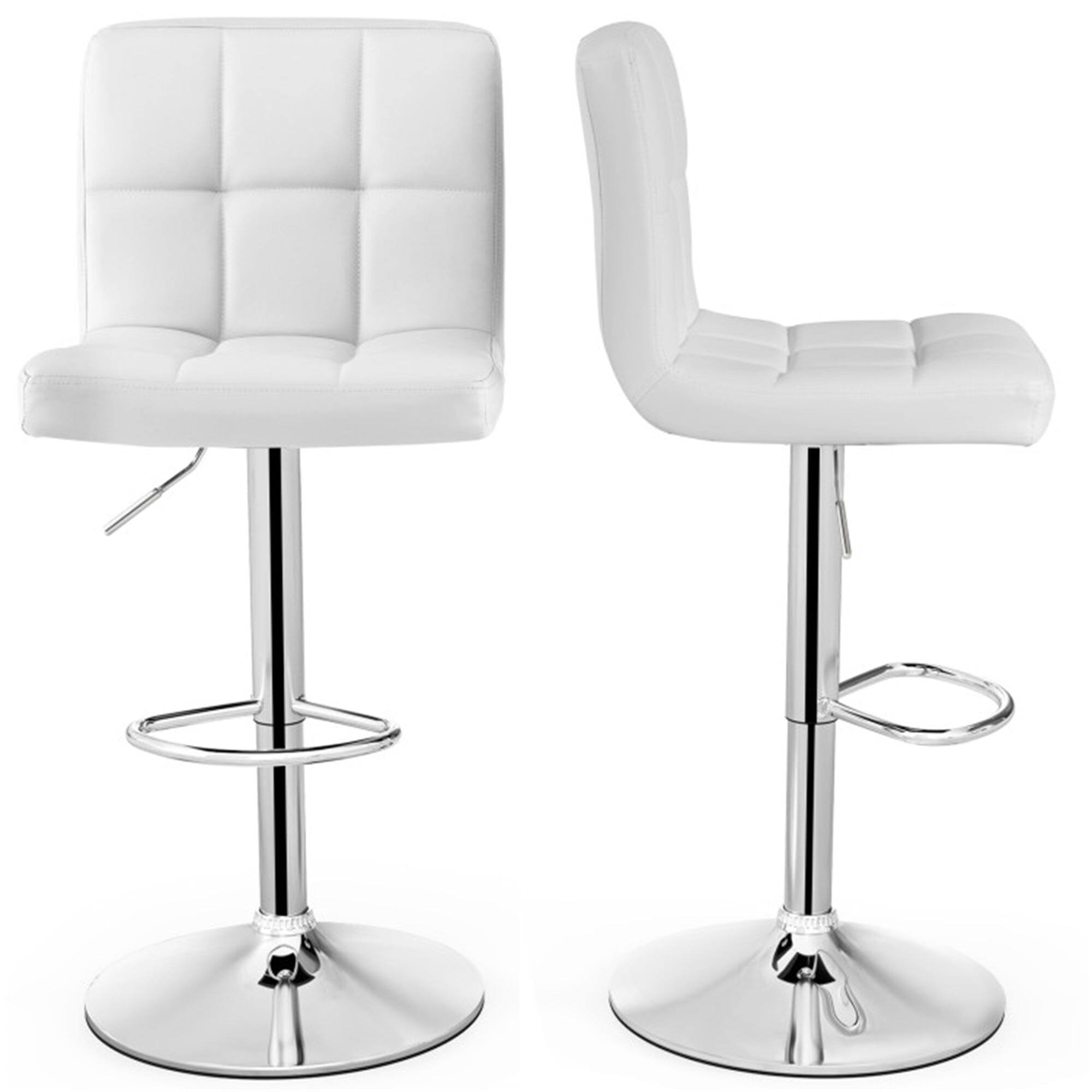 Front. Pefilos - Armless PU Leather Bar Stool with Height-Adjustable Height and Swivel Seat, Modern Dining Chair with Backrests - White.