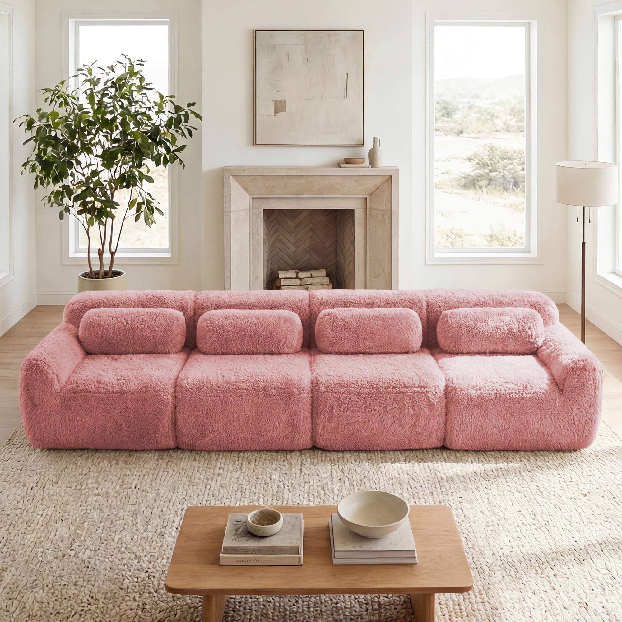 Angle. Roomtec - 149 Soft And Fluffy Plush FabricBoneless Sofa32D High Density Sponge Ergonomic DesignFullcompression Vacuum - Pink.