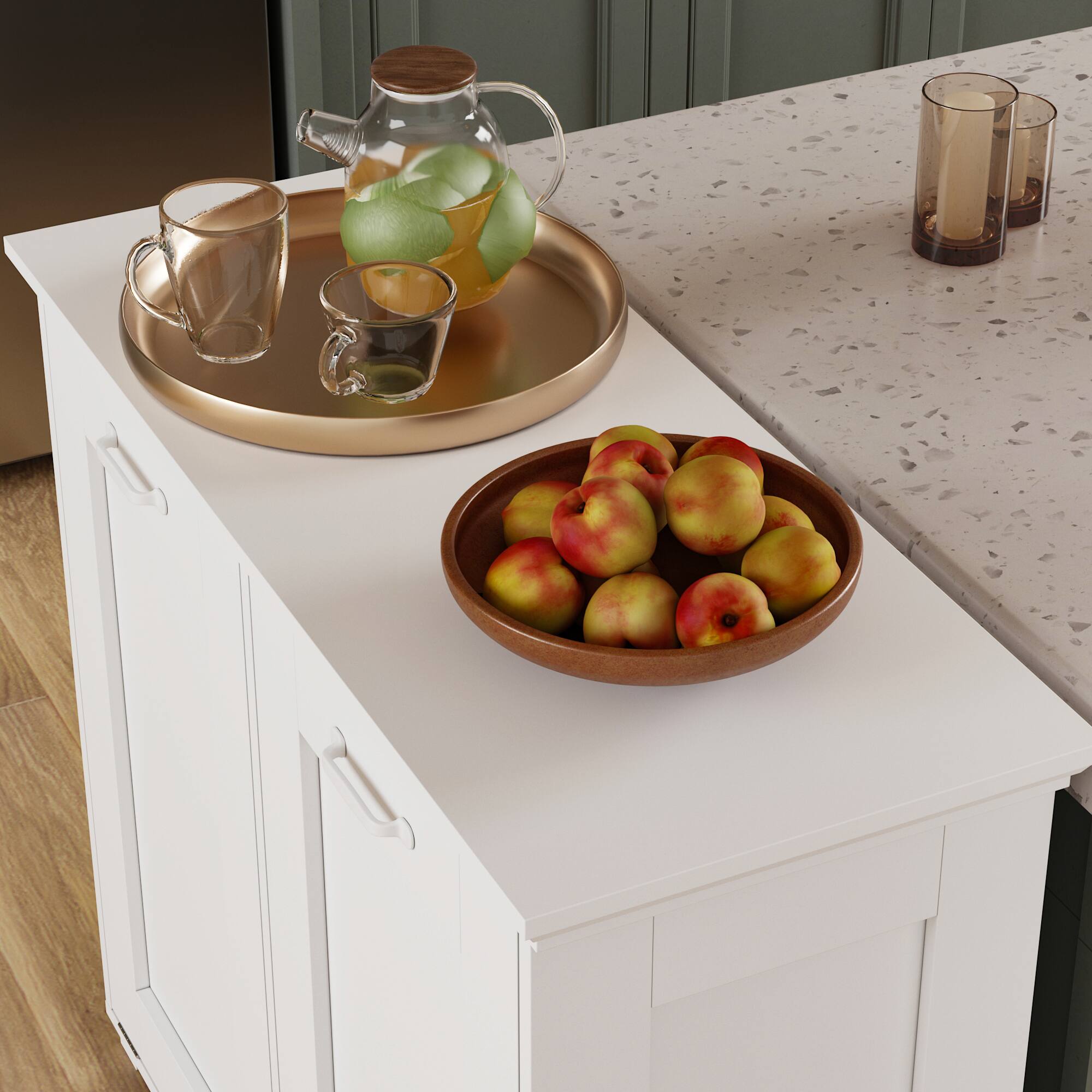 Left. Famapy - 20-Gallon Dual Trash Cabinet with Ozone Odor Control, Tilt-Out Double Garbage Bin, Wooden Kitchen Deodorizing Cabinet - White.