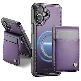 Dteck - Magnetic 2-in-1 Folio Wallet Case for Apple iPhone 17,RFID Blocking Detachable Card Pocket Stand Slim Cover - Darkpurple