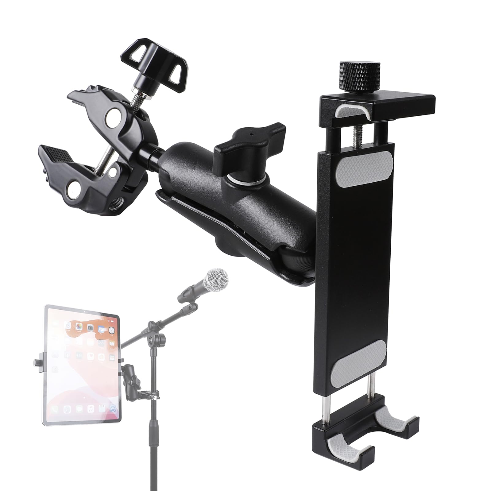 Front. Fabibe - Aluminum Tablet Holder For Mic Stand Side Mount All Ipad 360 Rotatable With Super Clamp Compatible Pro 12.9 Air... - Default.