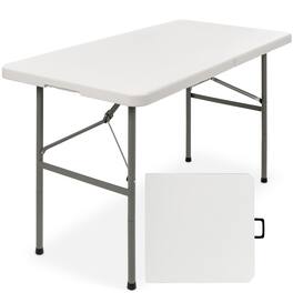 Best Choice Products - 4ft Plastic Folding Table, Indoor Outdoor Heavy Duty Portable w/ Handle, Lock for Picnic - White