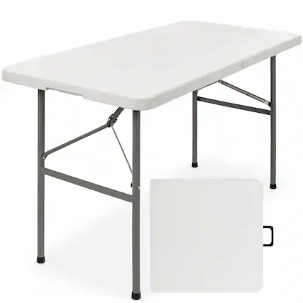 Front. Best Choice Products - Best Choice Products 4ft Plastic Folding Table, Indoor Outdoor Heavy Duty Portable w/ Handle, Lock for Picnic - White - White.
