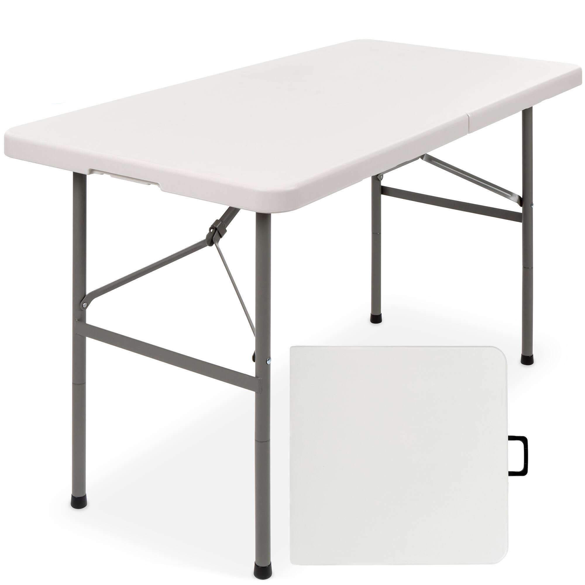 Front. Best Choice Products - Best Choice Products 4ft Plastic Folding Table, Indoor Outdoor Heavy Duty Portable w/ Handle, Lock for Picnic - White - White.