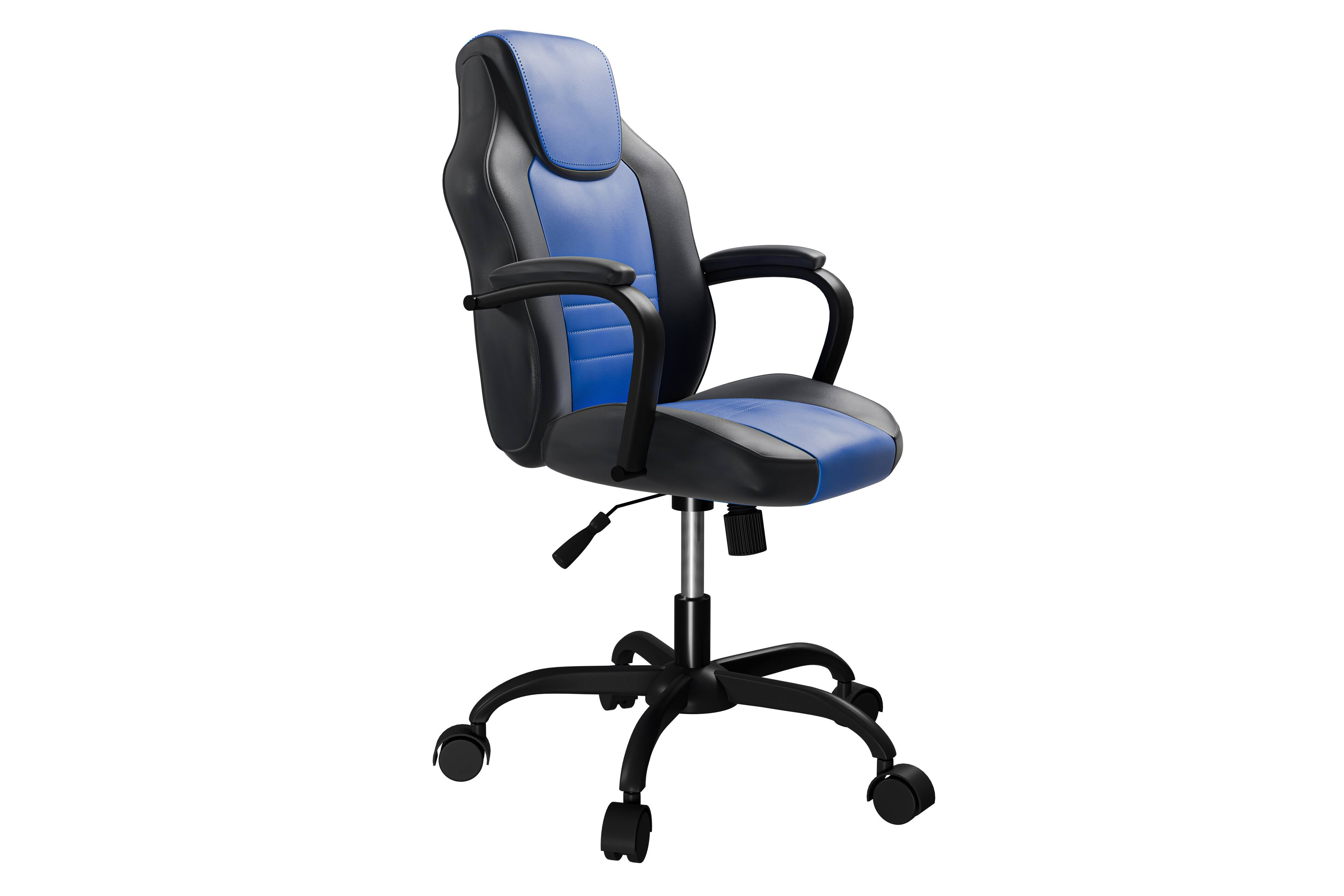 Spaco - Gaming Executive Office Chair, Faux Leather Chairs Casters Plush Padded Chair with Arms Comfortable Modern Stylish - Black+Blue