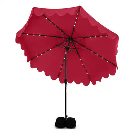 Front. Costway - Costway 10 FT Outdoor Patio Umbrella with 32 Solar LED Lights & Weighted Base, Sandbags - Red.