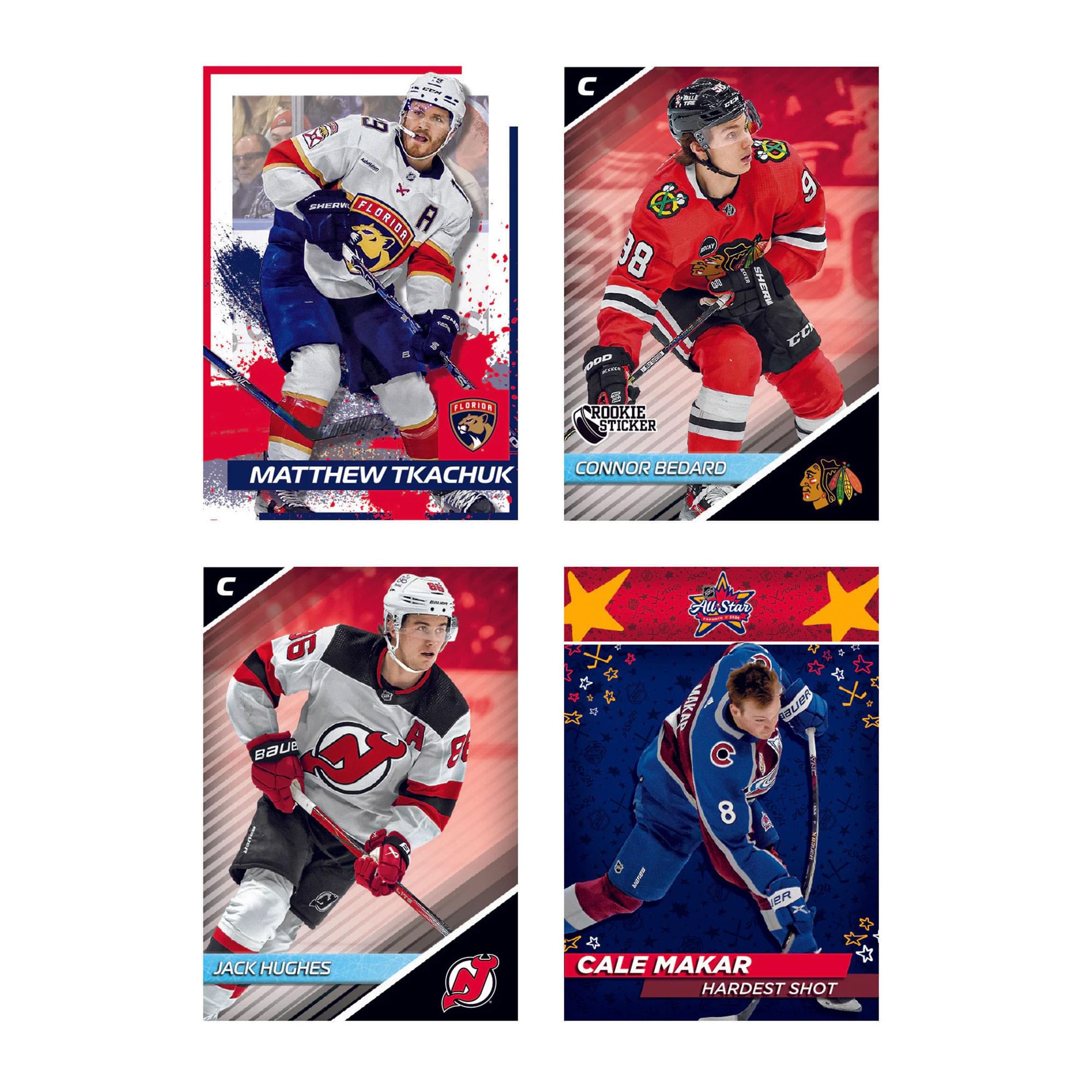 XI - EMERE FL BRIGA A 38 AIO - SHER CC PAORISS ROOKIE STICKER MATTHEW TKACHUK CONNOR BEDARD FENA G BA A El 2 AuStat I MAKAE EY NR L 8 e I ER JACK HUGHES CALE MAKAR HARDEST SHOT