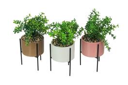 Transpac - Set of 3 Artificial Potted Succulent Plants W/ Ceramic Planters And Metal Stands - Multicolored
