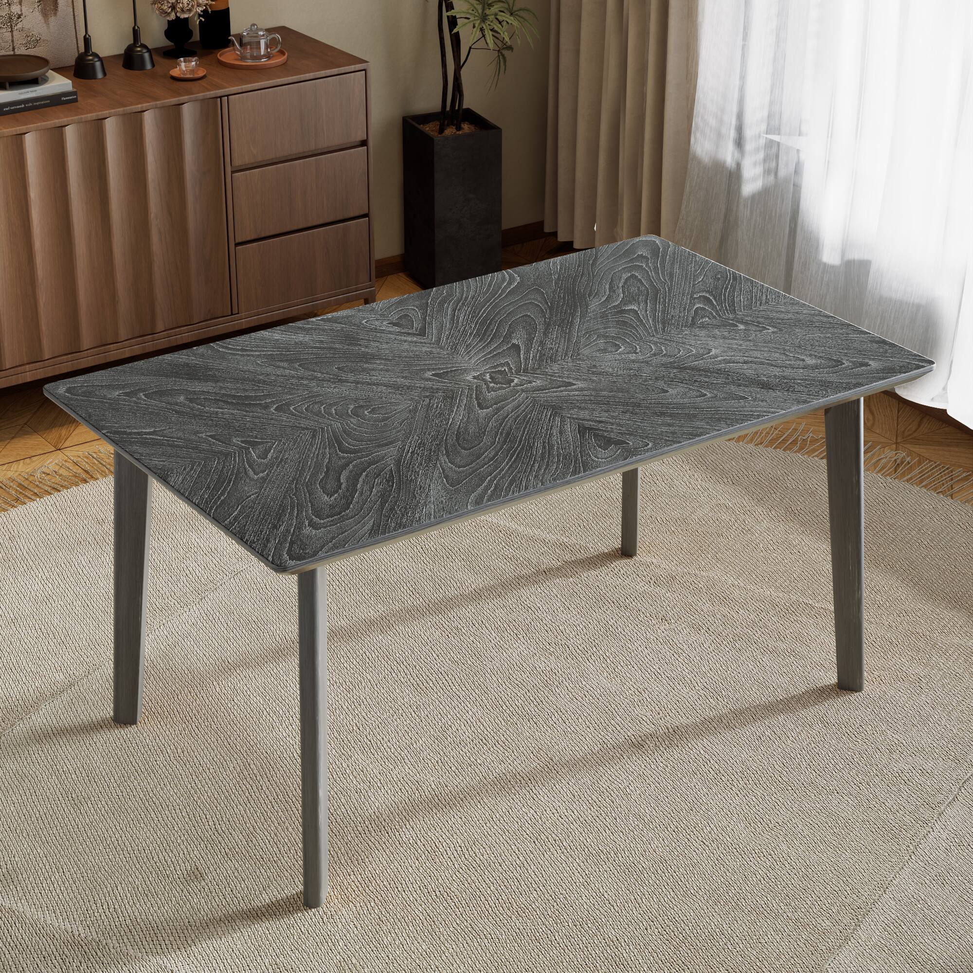 Front. Bestier - 60in Dining Table Kitchen Retro Table for 4-6 People, Large Wooden Rectangular Dinner Table for Dining Living Room - Gray.
