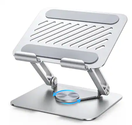Front. FINEAK - Dual Rod 360° Rotating Aluminum Tablet Stand, Silver - Silver.