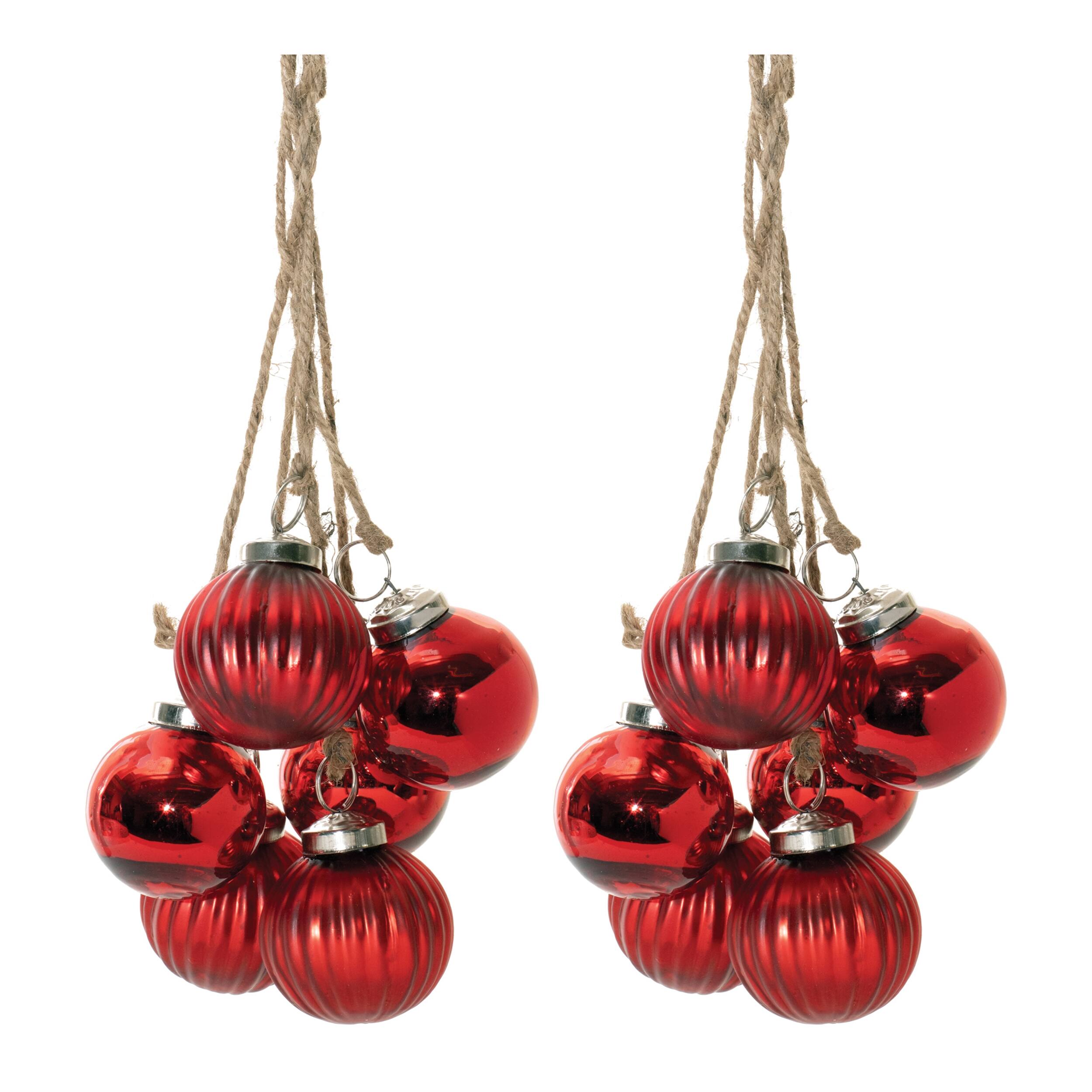Left. BreeBe - Red Glass Ball Cluster Drop Ornament (Set of 2) - Red.