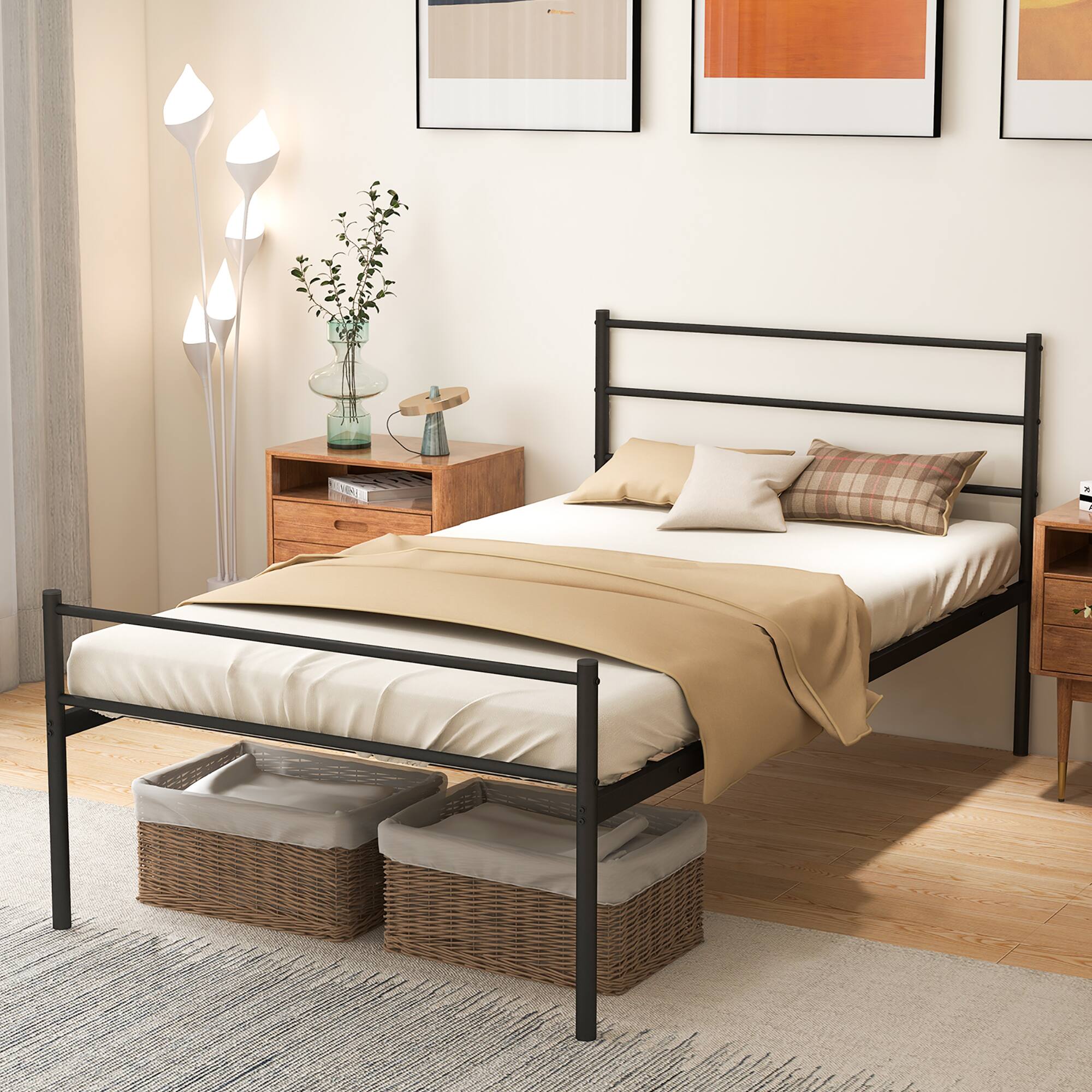 Alt View 1. Costway - Costway Twin Metal Bed Frame Mattress Foundation No Box Spring Needed - Black.