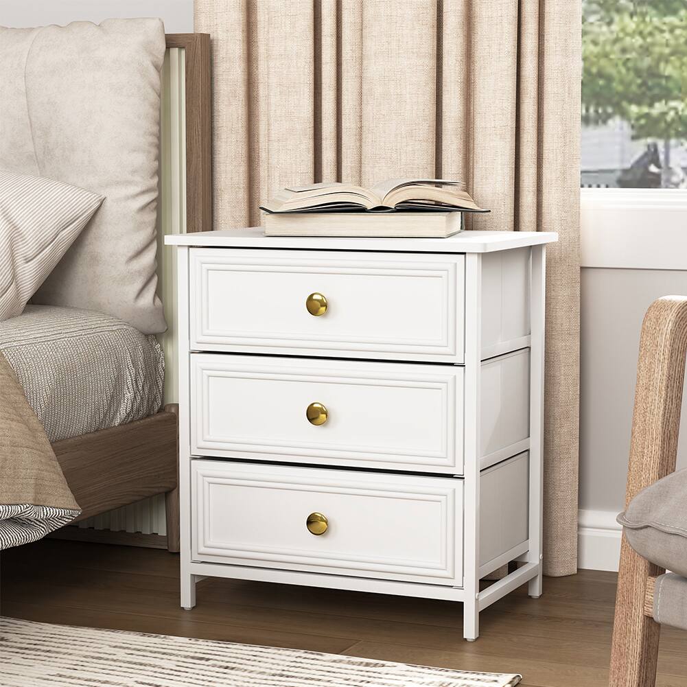 Angle. Spaco - 3-Drawer Nightstand Set of 2, Wooden Night Stands with Solid Wood Legs, Modern Bedside Table with Storage for Bedroom - White.