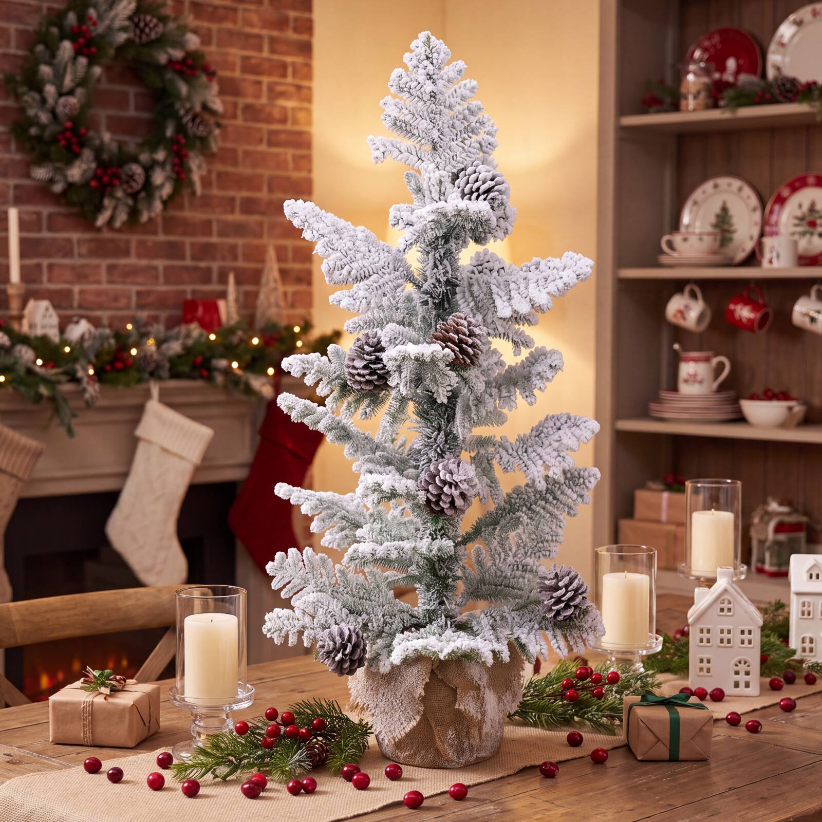 Alt View 3. Costway - Costway 3 ft Unlit Holiday Decoration Tree with 25 Cypress PE Leaves, 7 Natural Pine Cones - Green & White.