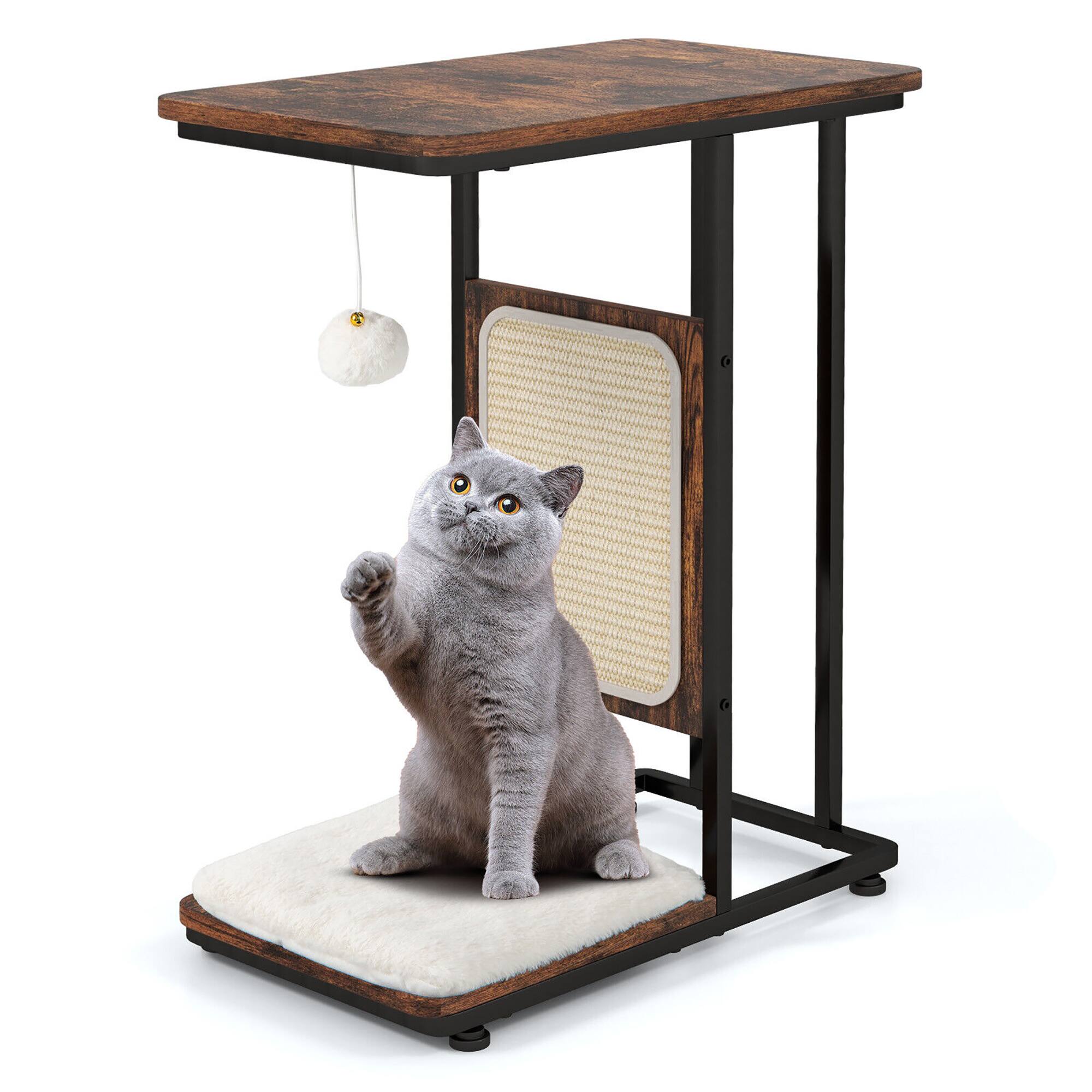 Alt View 9. Gymax - Gymax Cat Tree & C- Shaped Cat Side Table w/ Scratching Board Hanging Toy Rustic Brown.