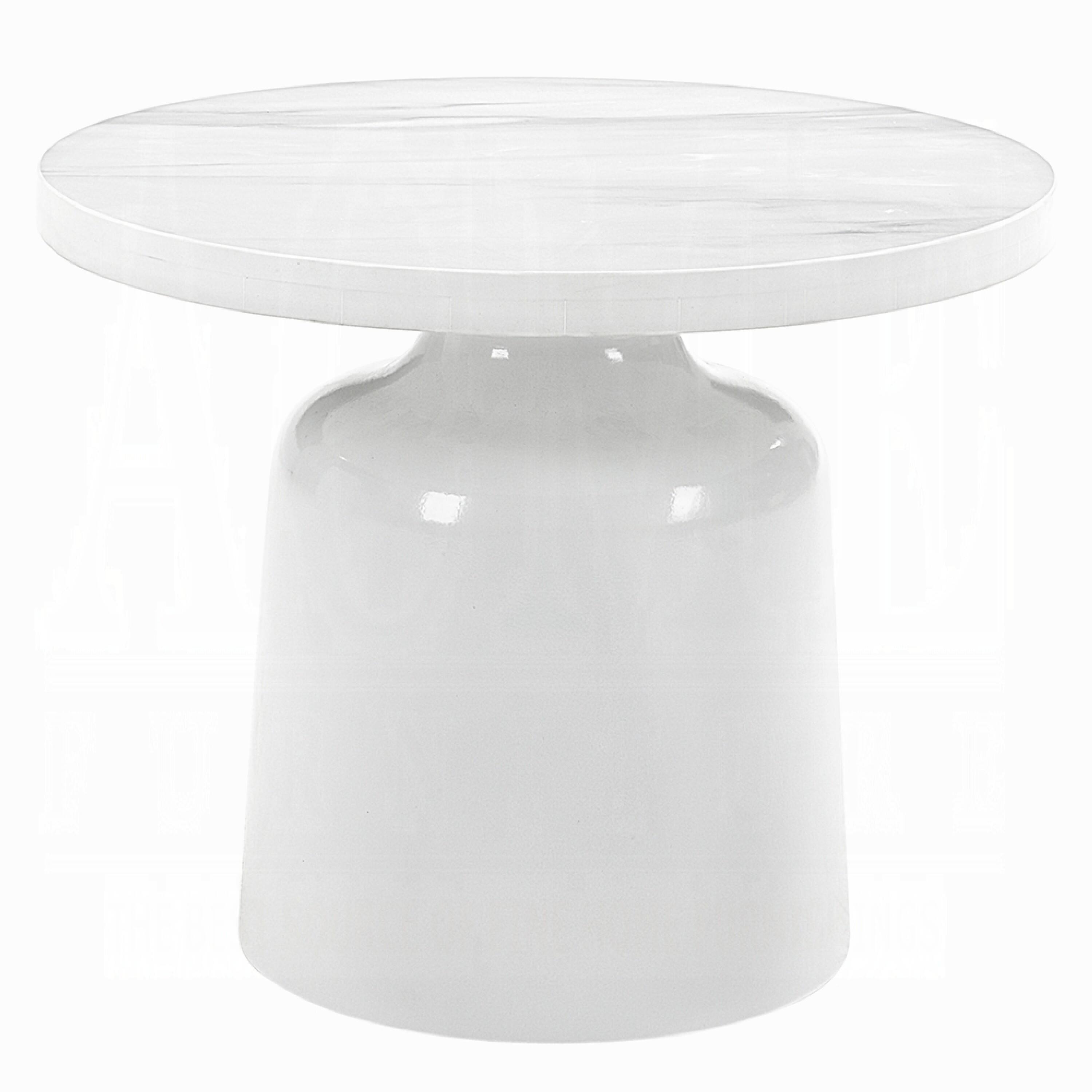 Front. Manhattan Lane - Zayn Round End Table with Pedestal Base, White Faux Marble, 22 Inch - White.