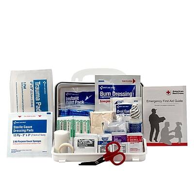 Sure, here is the corrected and grouped text:

1. **Trauma Pad**
   - 5" x 3" VX CT Trauma Pad

2. **Instant Bul Pack**
   - Instant Bul Pack

3. **Bum Dressing**
   - Bum Dressing
   - 22.5 cm

4. **Emergency First Aid Guide**
   - American Red Cross
   - Emergency First Aid Guide

5. **Oval Eye**
   - Oval Eye

6. **Sterile Gauze Dressing Pads**
   - Sterile Gauze Dressing Pads
   - 12 My 3" x 3"

7. **Sponge Dressing Pads**
   - Sponge Dressing Pads
   - 7.5 cm

8. **Purpose Gaune Sponges**
   - Purpose Gaune Sponges

9. **Scissors**
   - Scissors

10. **Other Items**
    - 2 x 2" Povidone-Iodine Gauze Sponges

This text is grouped based on the items shown in the image.