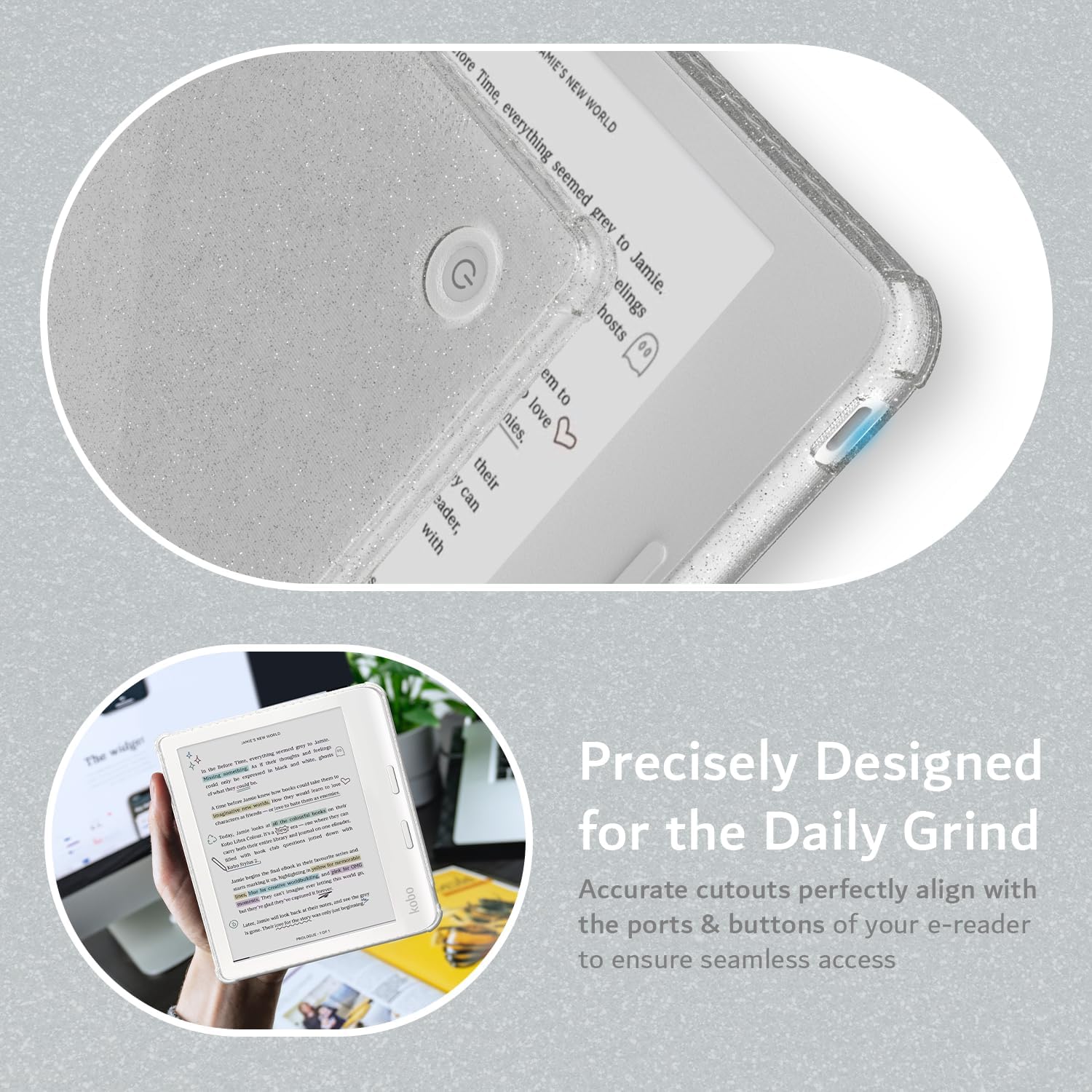 Jamie's new world seemed grey to Jamie. Everything felt like hosts to her. Love their nies.  

Precisely Designed for the Daily Grind  
Accurate cutouts perfectly align with the ports & buttons of your e-reader to ensure seamless access