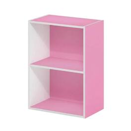 FurniFact - 2-Tier Open Shelf Bookcase with Engineered Wood Construction - Pink/White