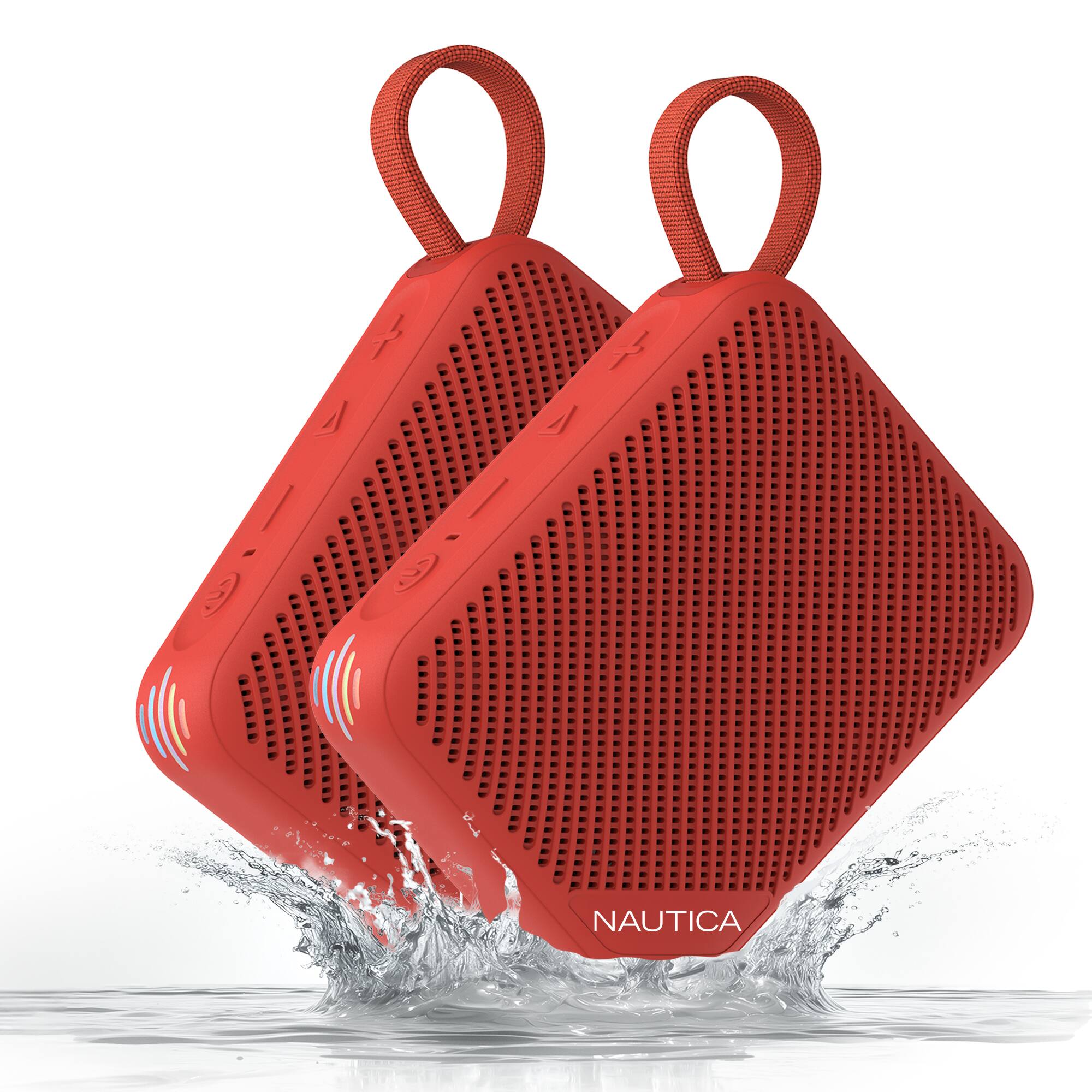 Front. Nautica - Nautica Nayman SP500 Portable Bluetooth Speaker, 12W Sound, Waterproof, 9H Playtime, Shower, Outdoor - Red 2 Pack - Red 2 Pack.