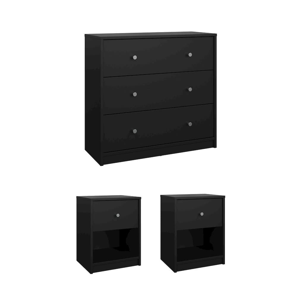 Tvilum - 3-Piece Bedroom Set - Chest And Nightstand Set Of 2 - Black