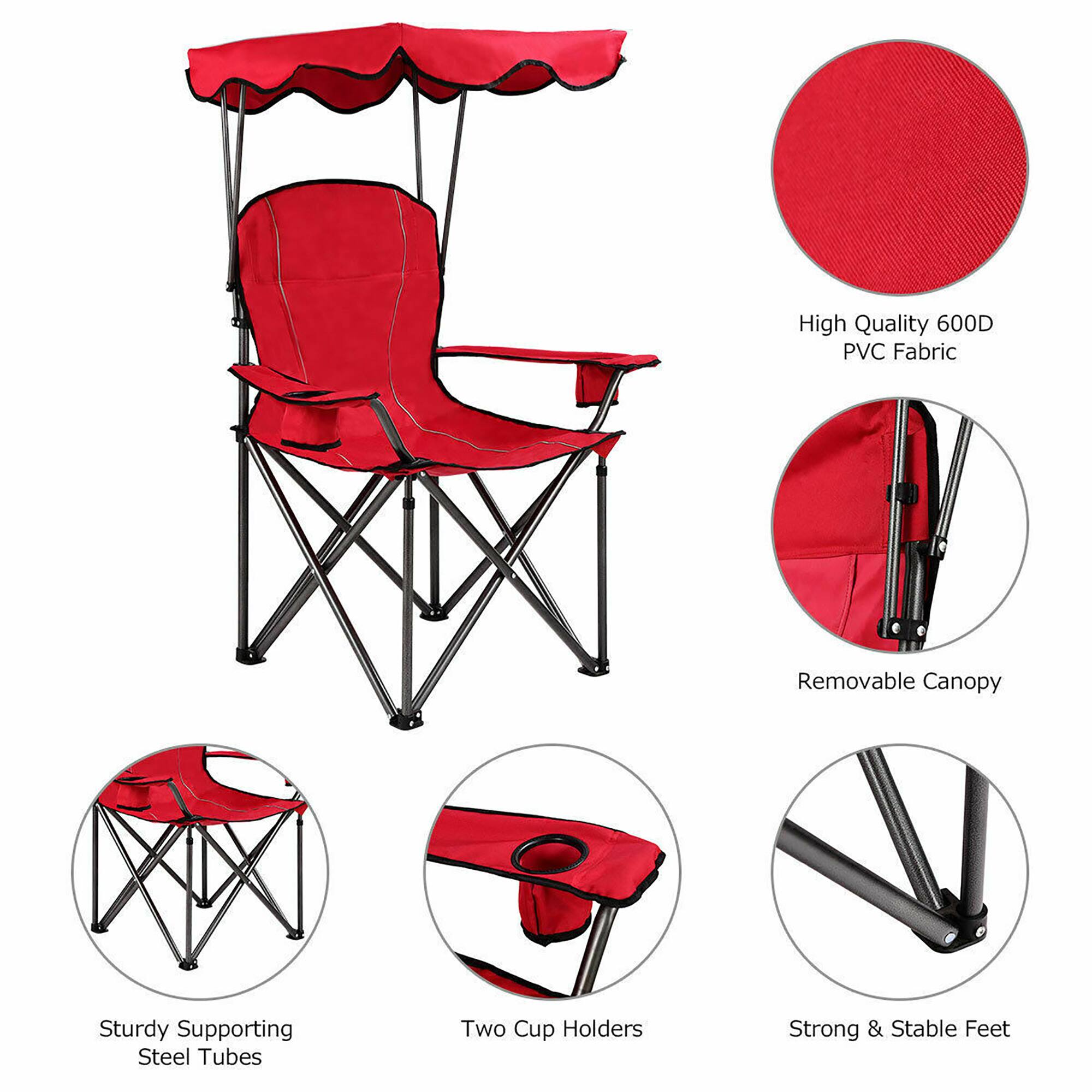 High Quality 600D PVC Fabric, Removable Canopy, Sturdy Supporting Steel Tubes, Two Cup Holders, Strong & Stable Feet