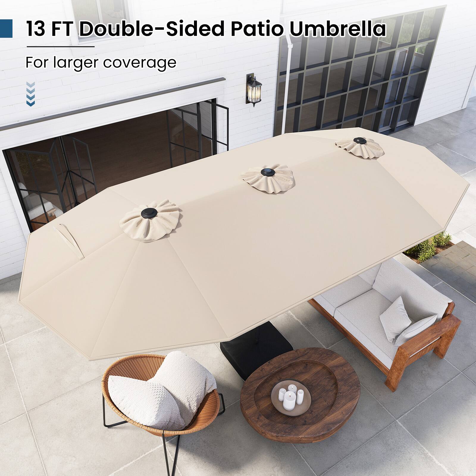 13 FT Double-Sided Patio Umbrella  
For larger coverage