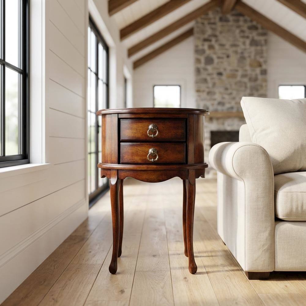 Alt View 4. Starlight Canyon Home - Oval Side Table with Storage Drawers - Dark Brown.
