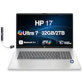 HP - Upgraded - 17.3" Copilot+ PC FHD Laptop (2025) (Intel Ultra 7-255U, 32GB, 2TB SSD, Backlit Keyboard, Win 11 Pro) w/USB Hub - Natural Silver