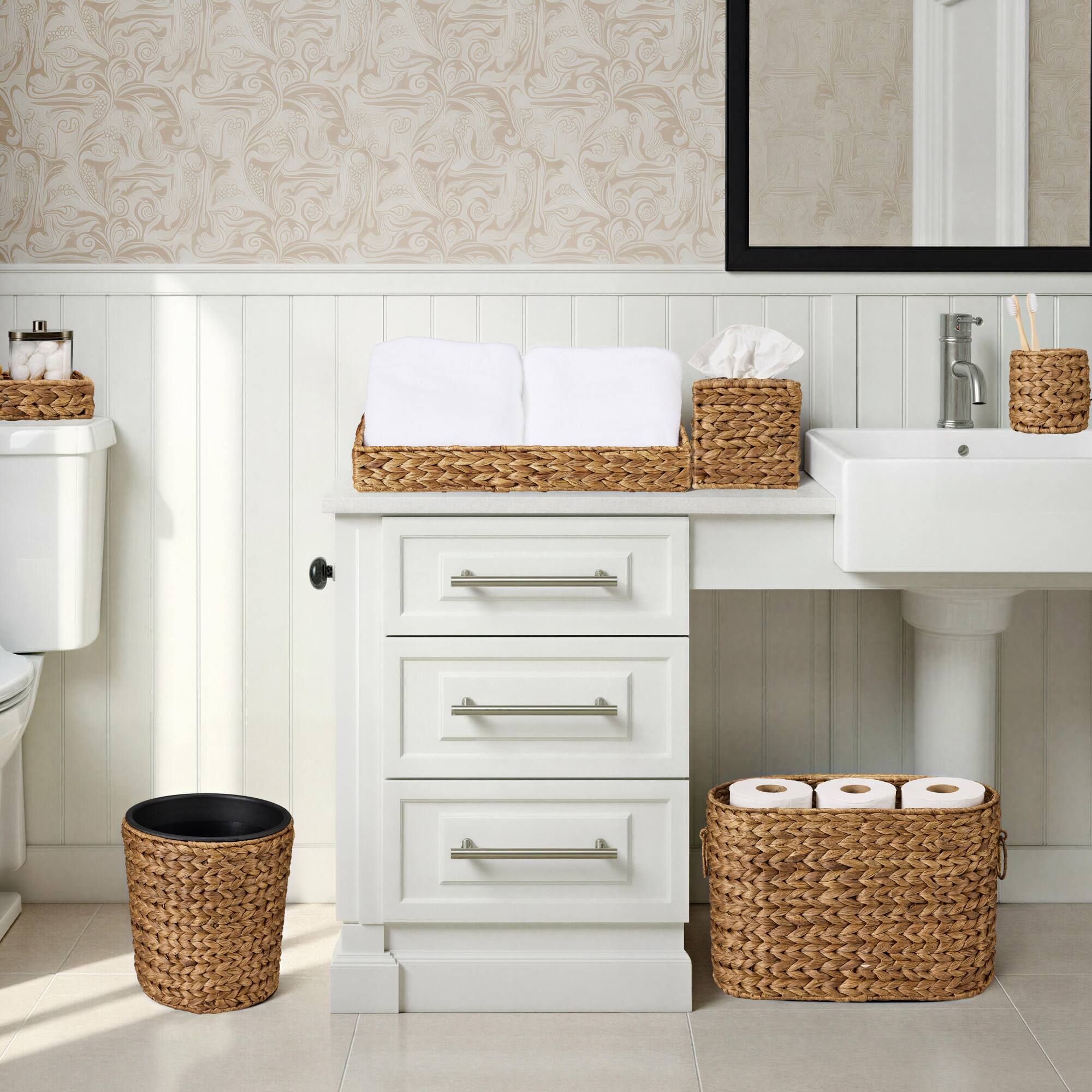 Alt View 2. Best Choice Products - Best Choice Products 6-Pc Water Hyacinth Bathroom Storage Set - Chestnut - Chestnut.