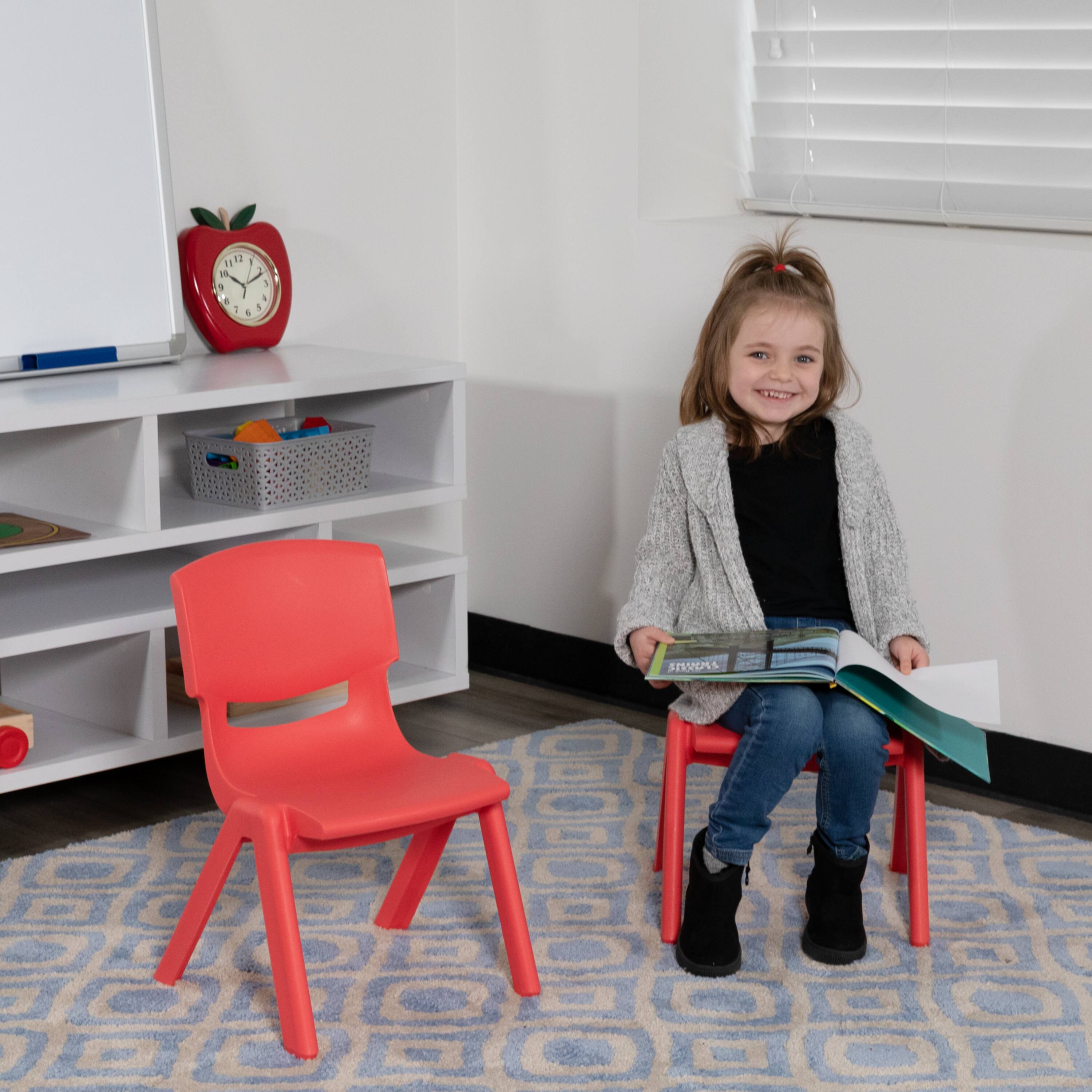 Alt View 4. Emma + Oliver - 2 Pack Plastic Stackable School Chair with 10.5"H Seat, Preschool Chair - Red.